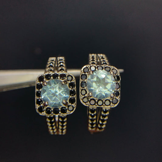26.00CT Swiss Blue Topaz with Spinel Ear Studs in 925 Silver|Rhodium Plated