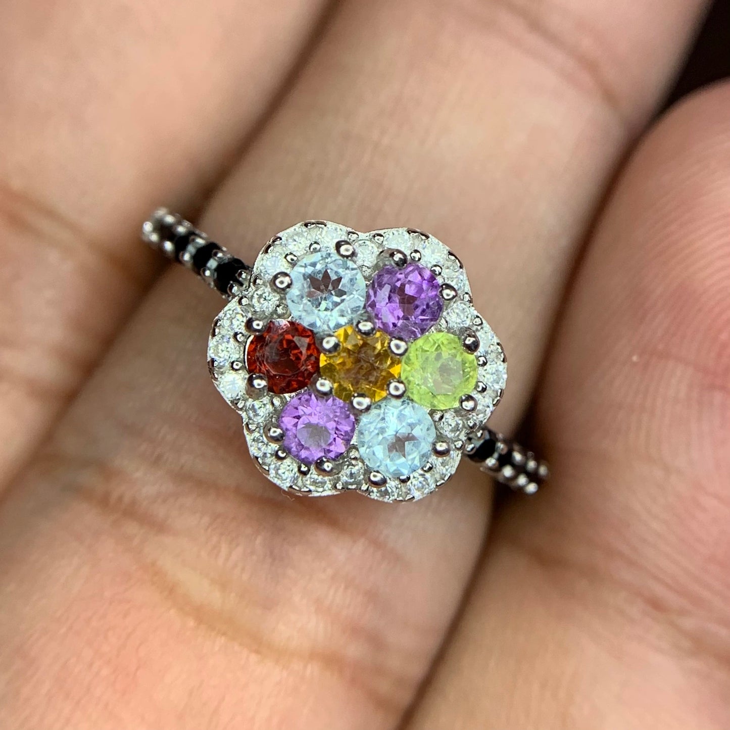 Multicolor edelstenenring – 15.84 ct, gerhodineerd, 925 sterling zilver