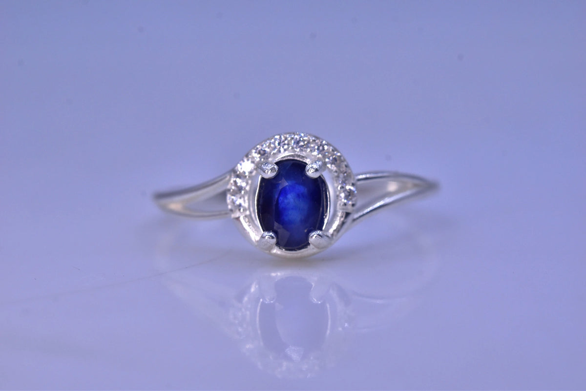 Natuurlijke Blauwe Saffier Ring – 925 Sterling Zilver – Rhodium Plated