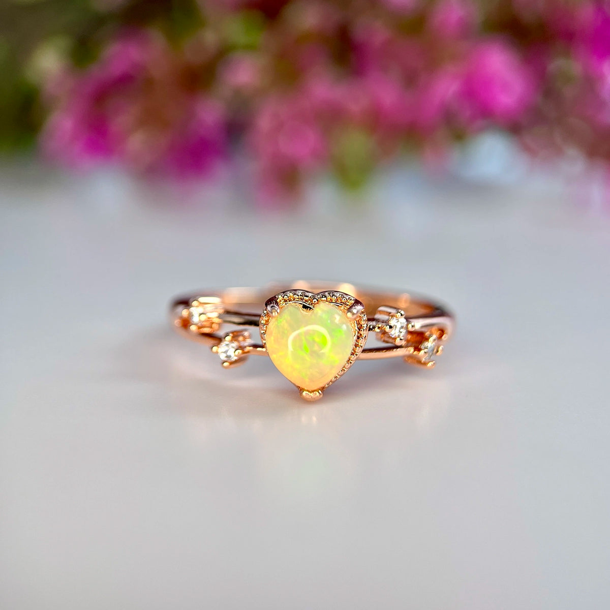 Natuurlijke Fire Opal Ring met Zirkonia – Rhodium Plated