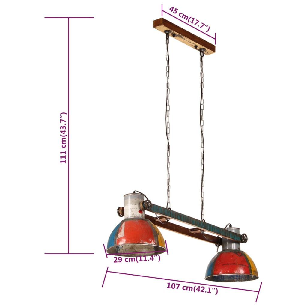 Hanglamp industrieel 25 W E27 111 cm meerkleurig