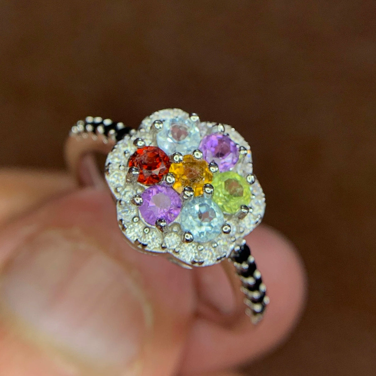 Multicolor edelstenenring – 15.84 ct, gerhodineerd, 925 sterling zilver