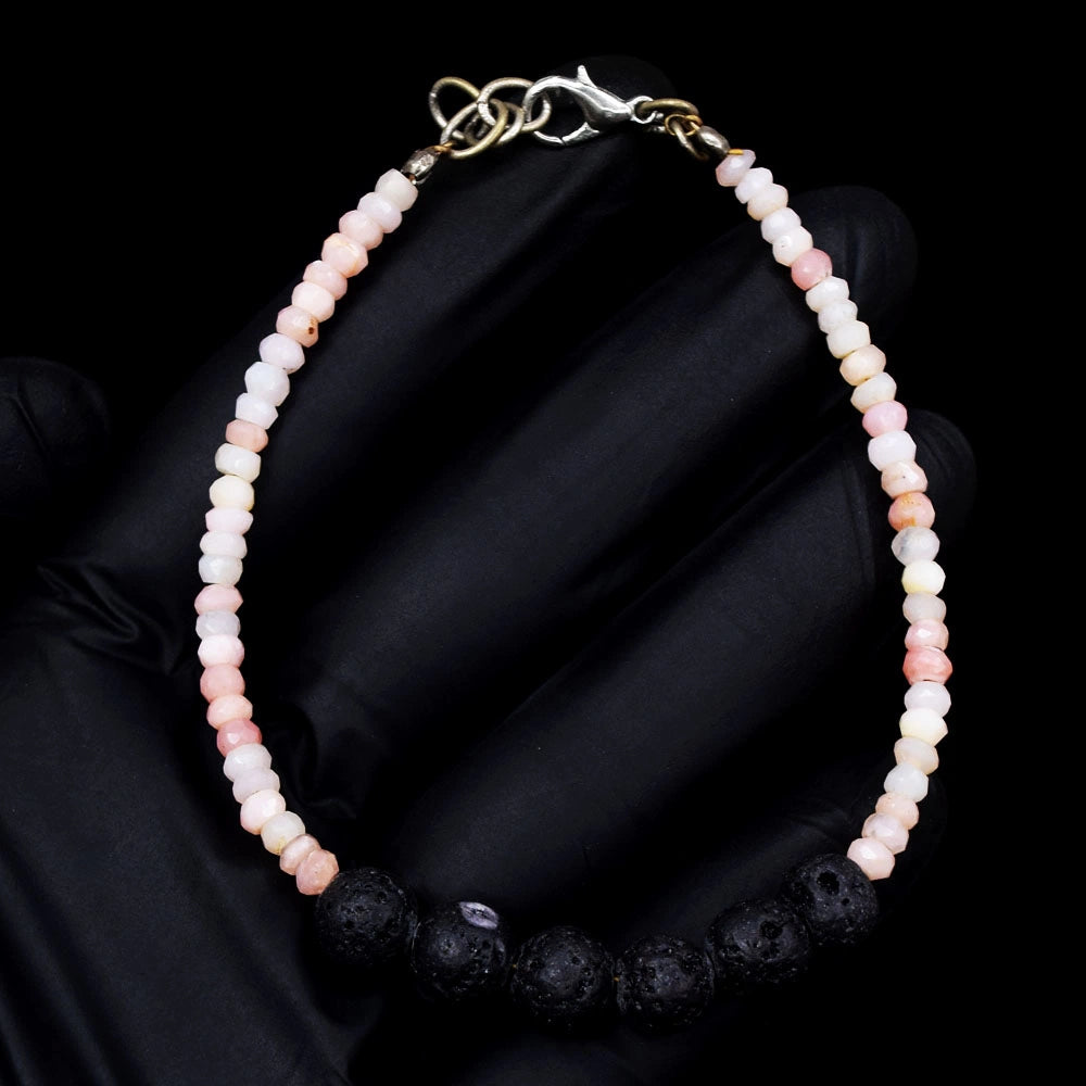 Echte Roze Australische Opaal & Lava Armband met Gefacetteerde Kralen 40,00 CT