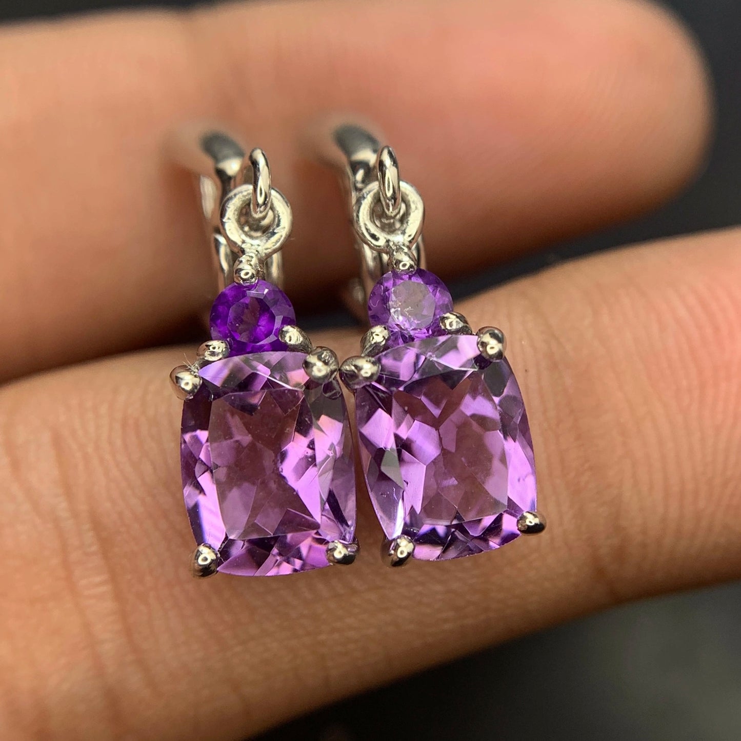 24.15 CT Natural Amethyst Earrings in 925 Silver with Rhodium Plated