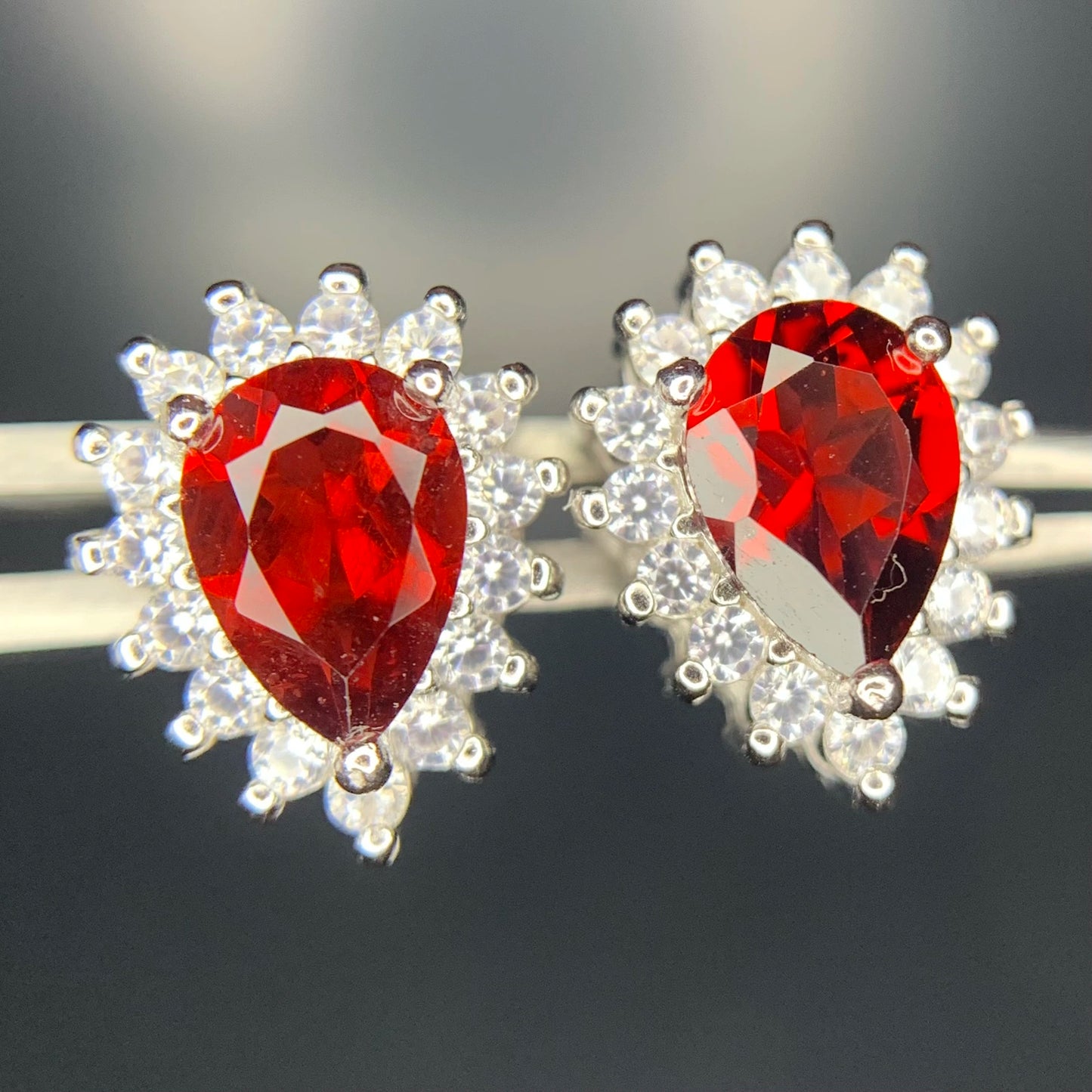 13.55CT Rhodolite Garnet with CZ Ear Studs in 925 Silver|Rhodium Plated