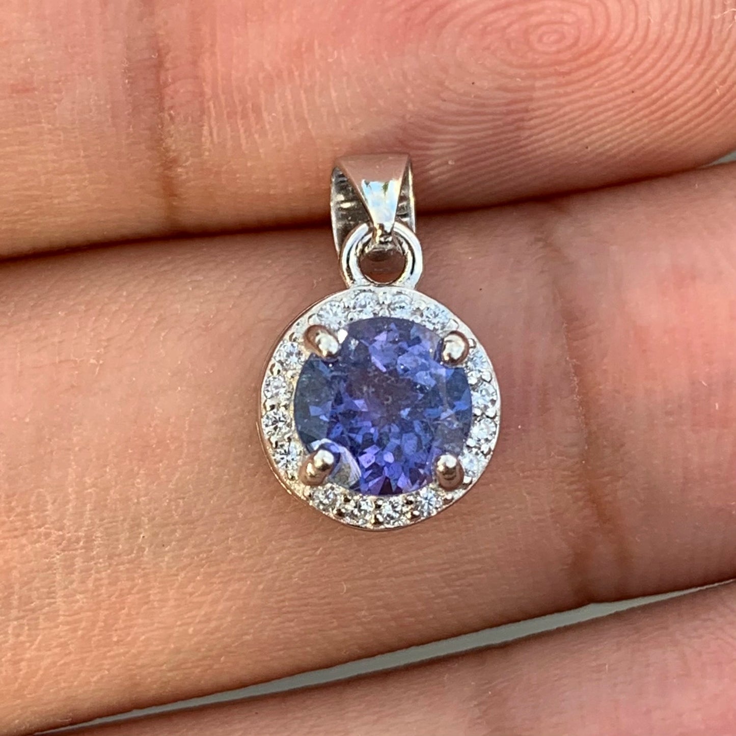 4.53 CT Natural Tanzanite with CZ Pendant In 925 Silver with Rhodium Plated