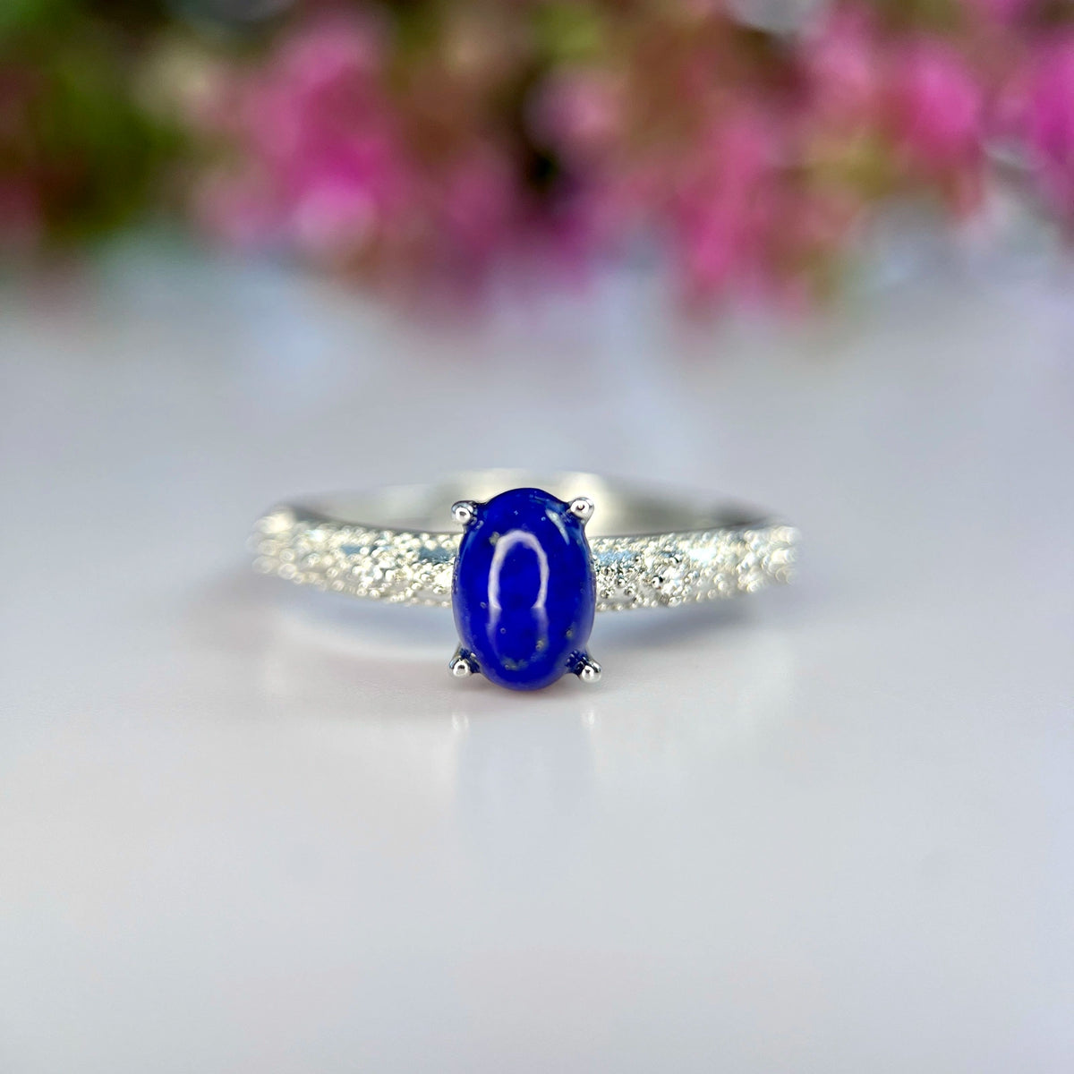 Natuurlijke Lapis Lazuli Ring met Zirkonia – Rhodium Plated