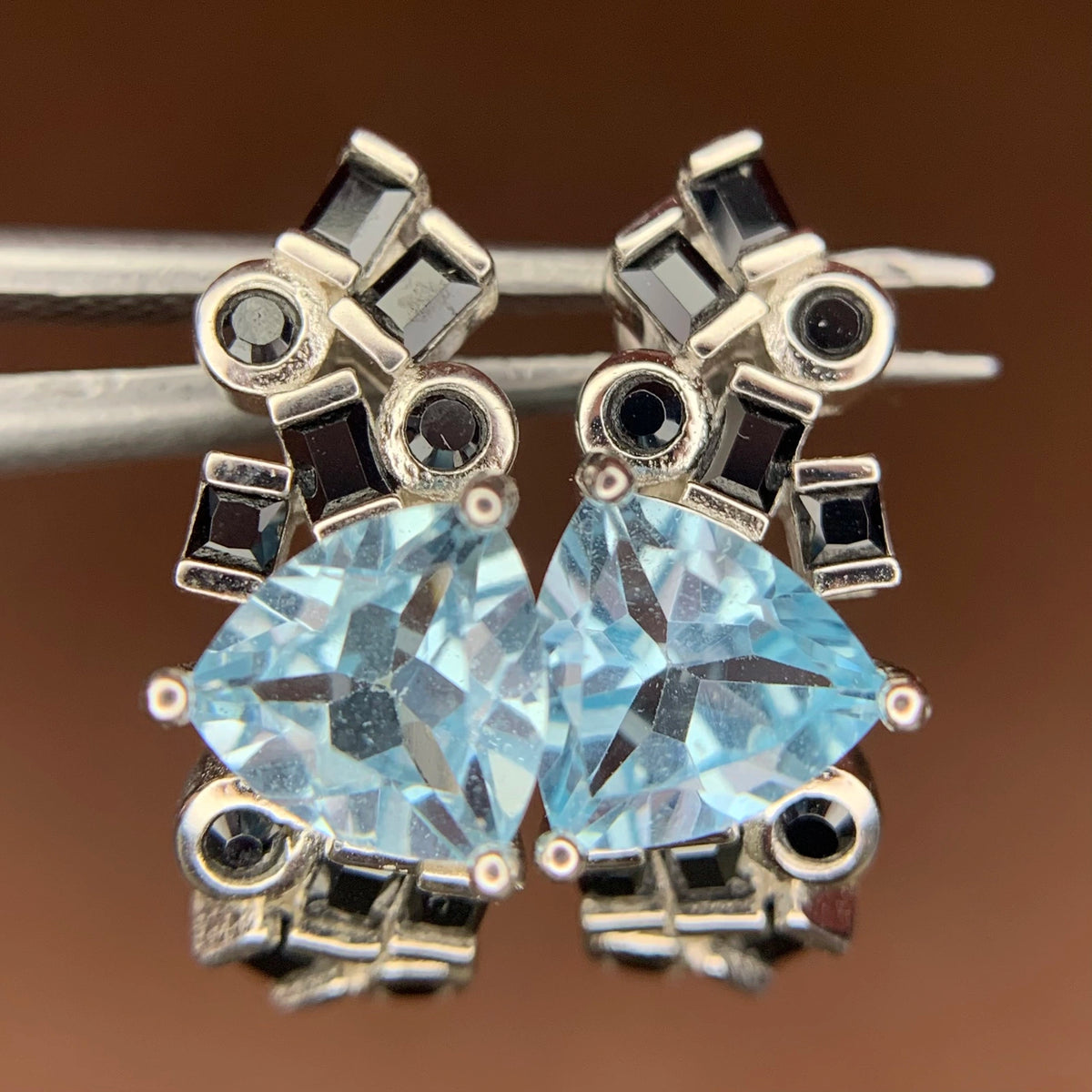 Oorbellen met Swiss blue topaas – 17.50 ct, gerhodineerd, blauw, 925 sterling zilver