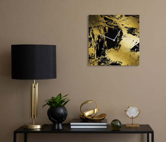Luxe Acrylglas Wandklok met Bladgoud – Tijdloos Design van Unique Treasure