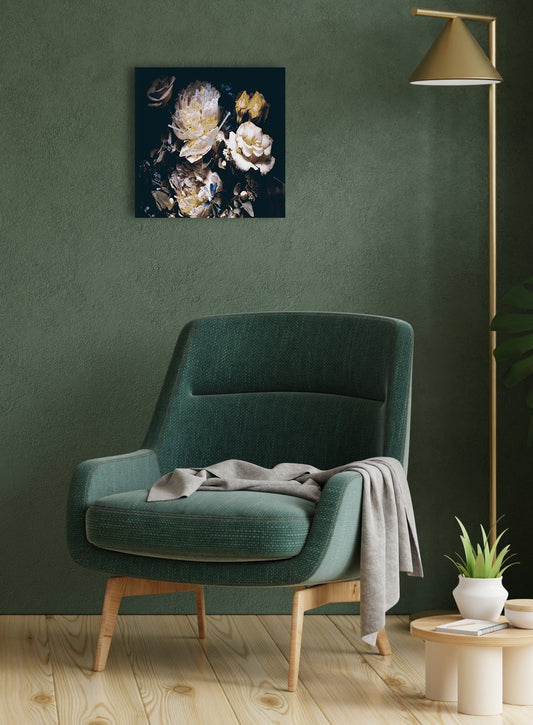 Golden Flower acrylglas wandklok met bladgoud – luxe designklok