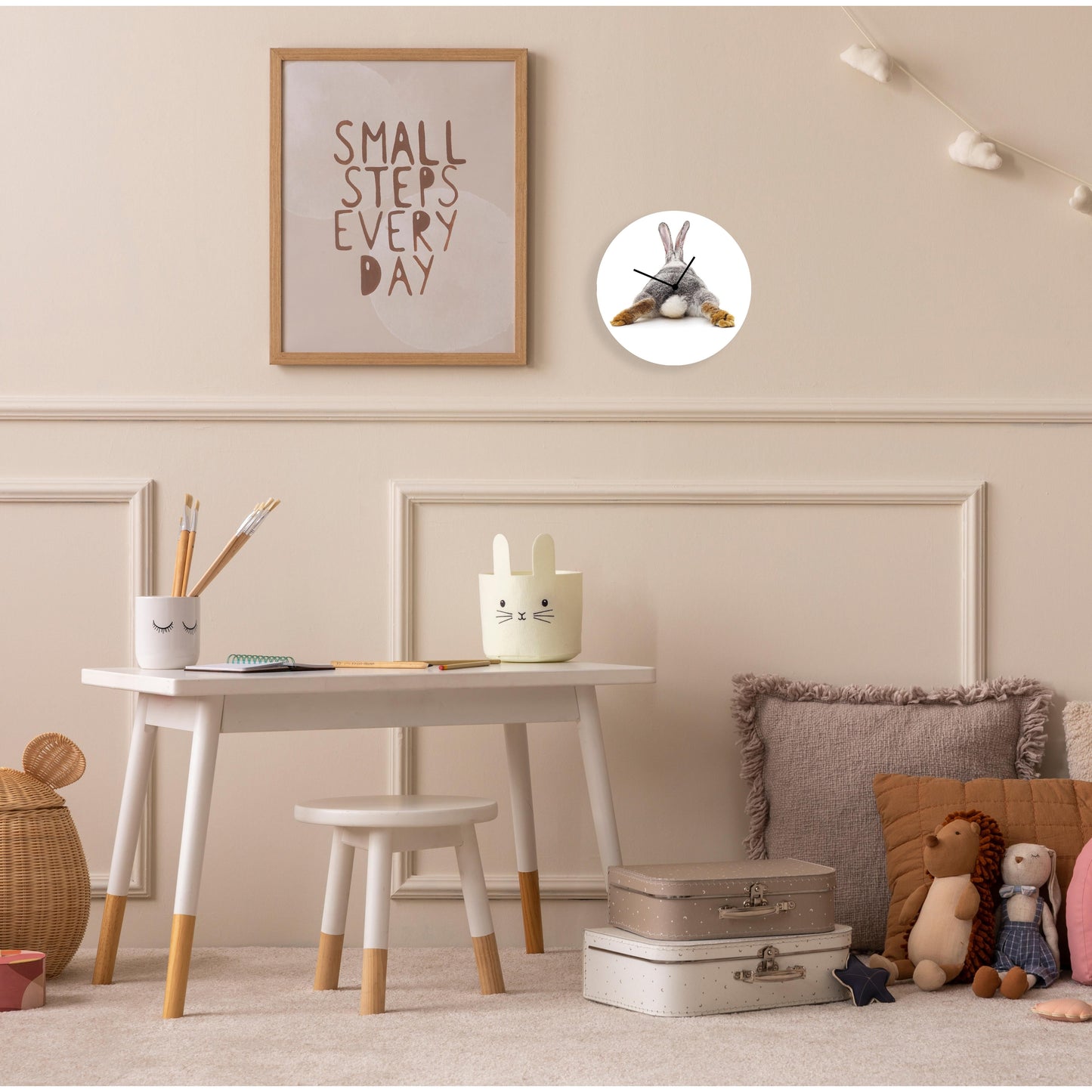 Wandklok ‘Lieve Konijnendroom’ – Kinderkamer Acrylglas Klok van Unique Treasure