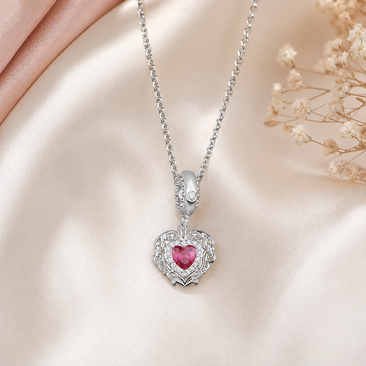 Victoriaanse hartvormige ketting van 925 sterling zilver met cubic zirconia