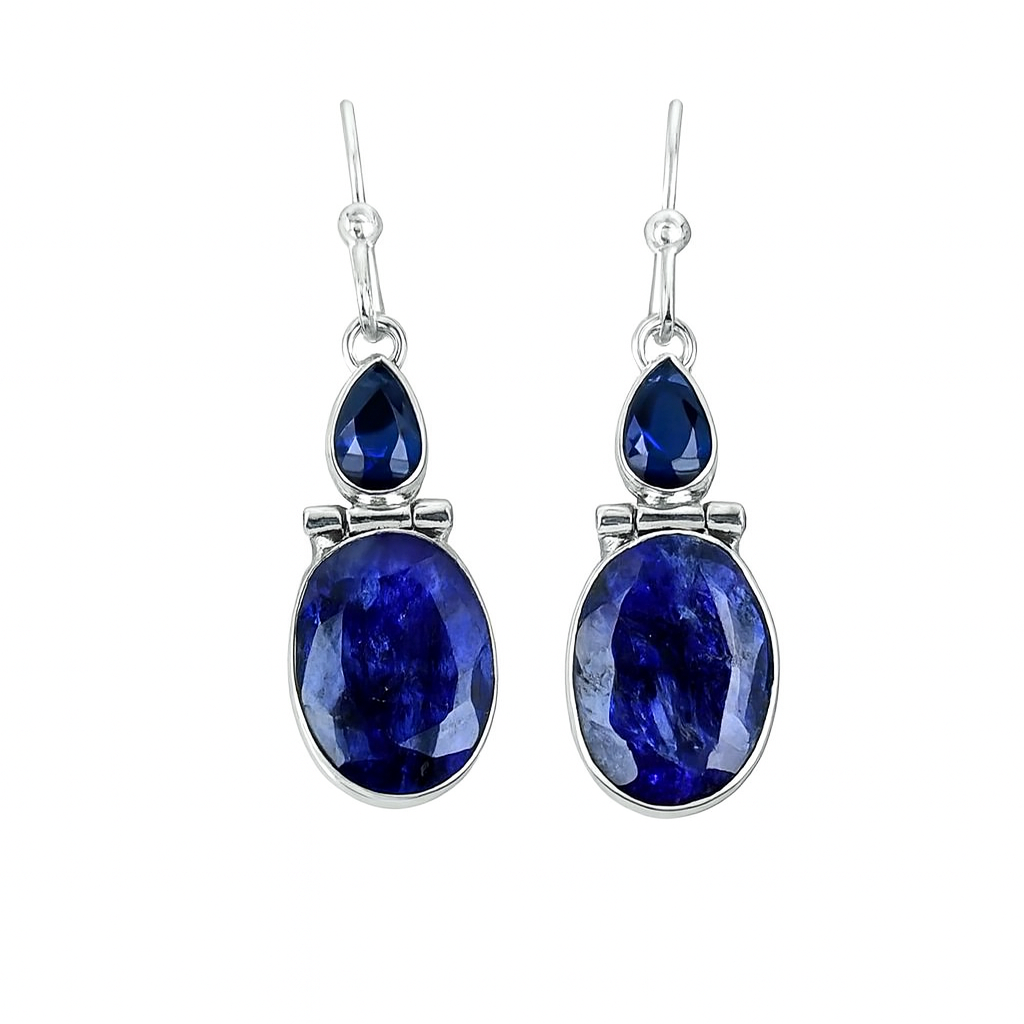 Elegante Blue Sapphire-Style Drop Earrings – 925 Sterling Silver