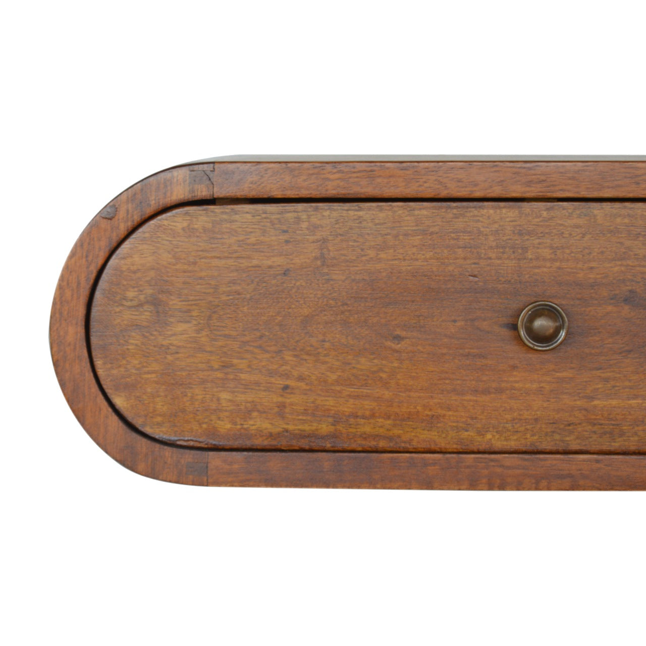 Handgemaakte -Zwevend wandkastje – rond – kastanjehout – minimalistisch