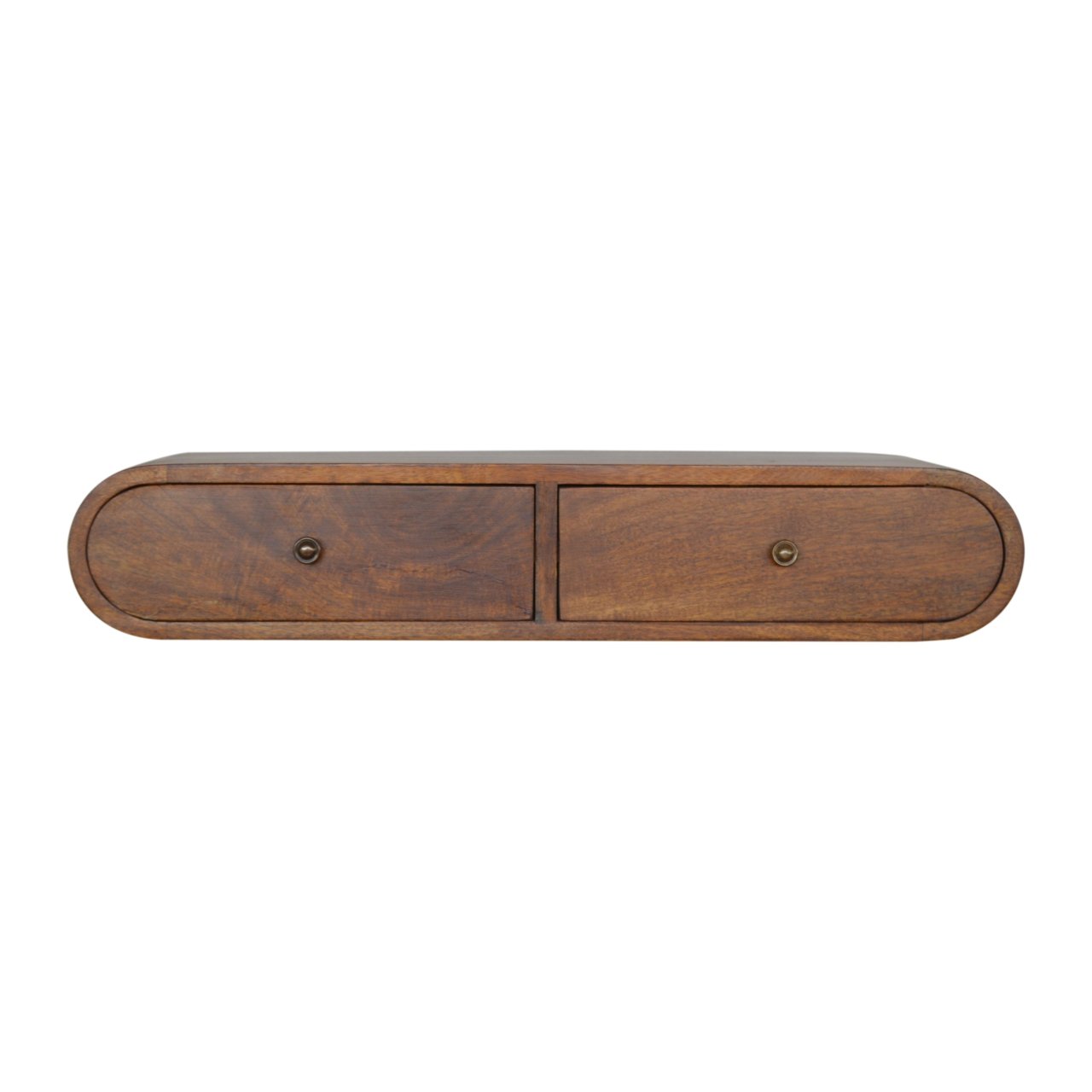 Handgemaakte wandconsole – mangohout – 2 lades – gebogen – 80 cm