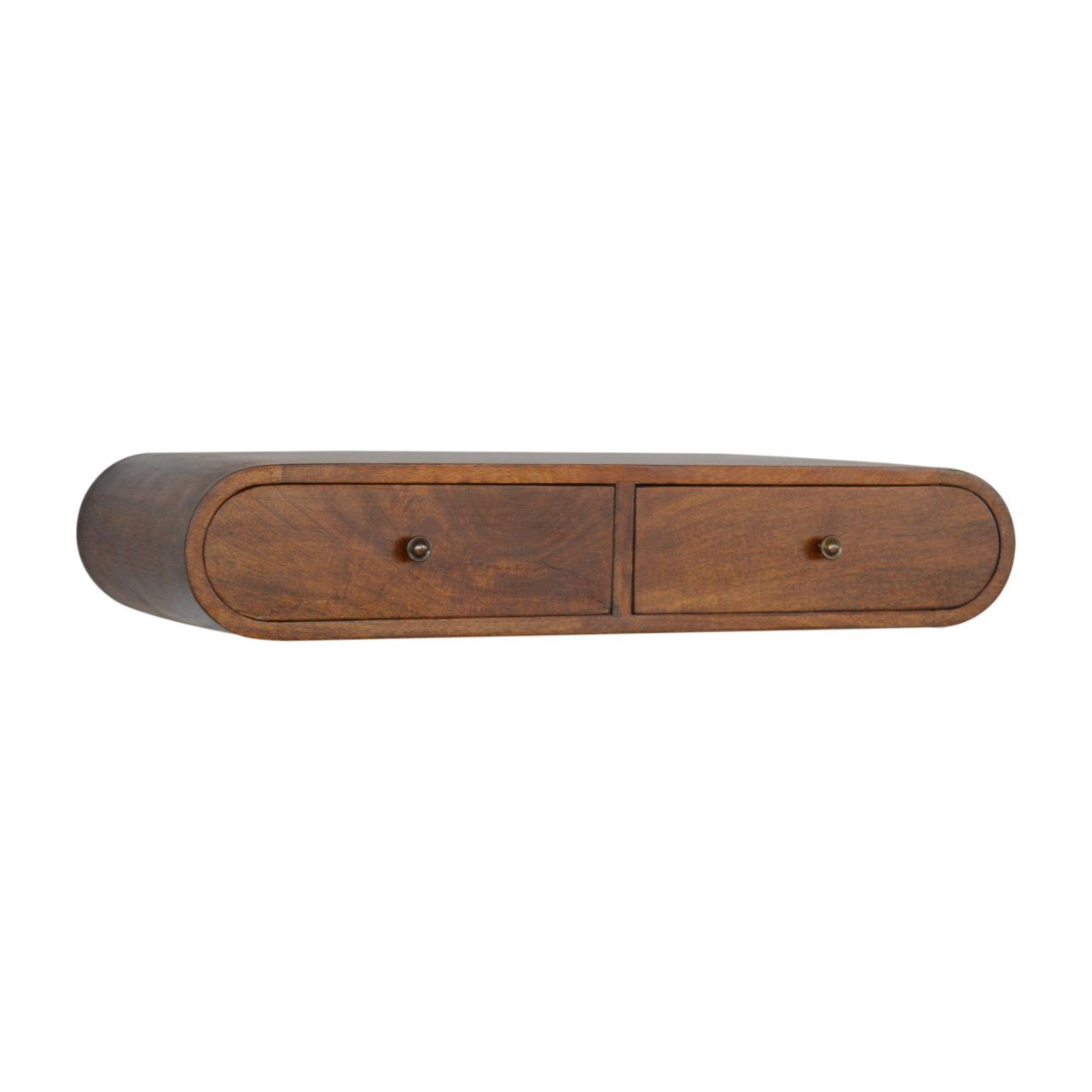 Handgemaakte wandconsole – mangohout – 2 lades – gebogen – 80 cm