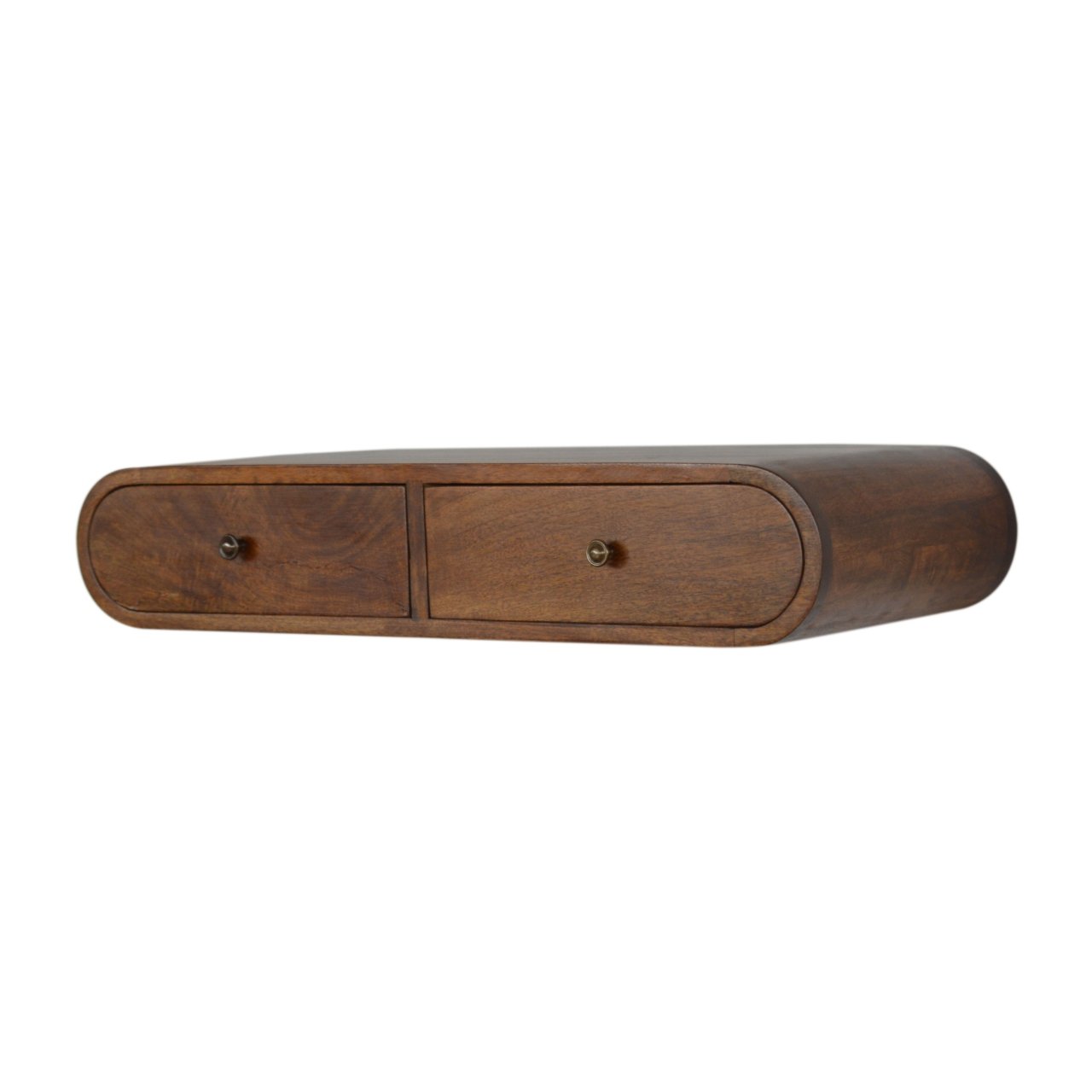 Handgemaakte wandconsole – mangohout – 2 lades – gebogen – 80 cm