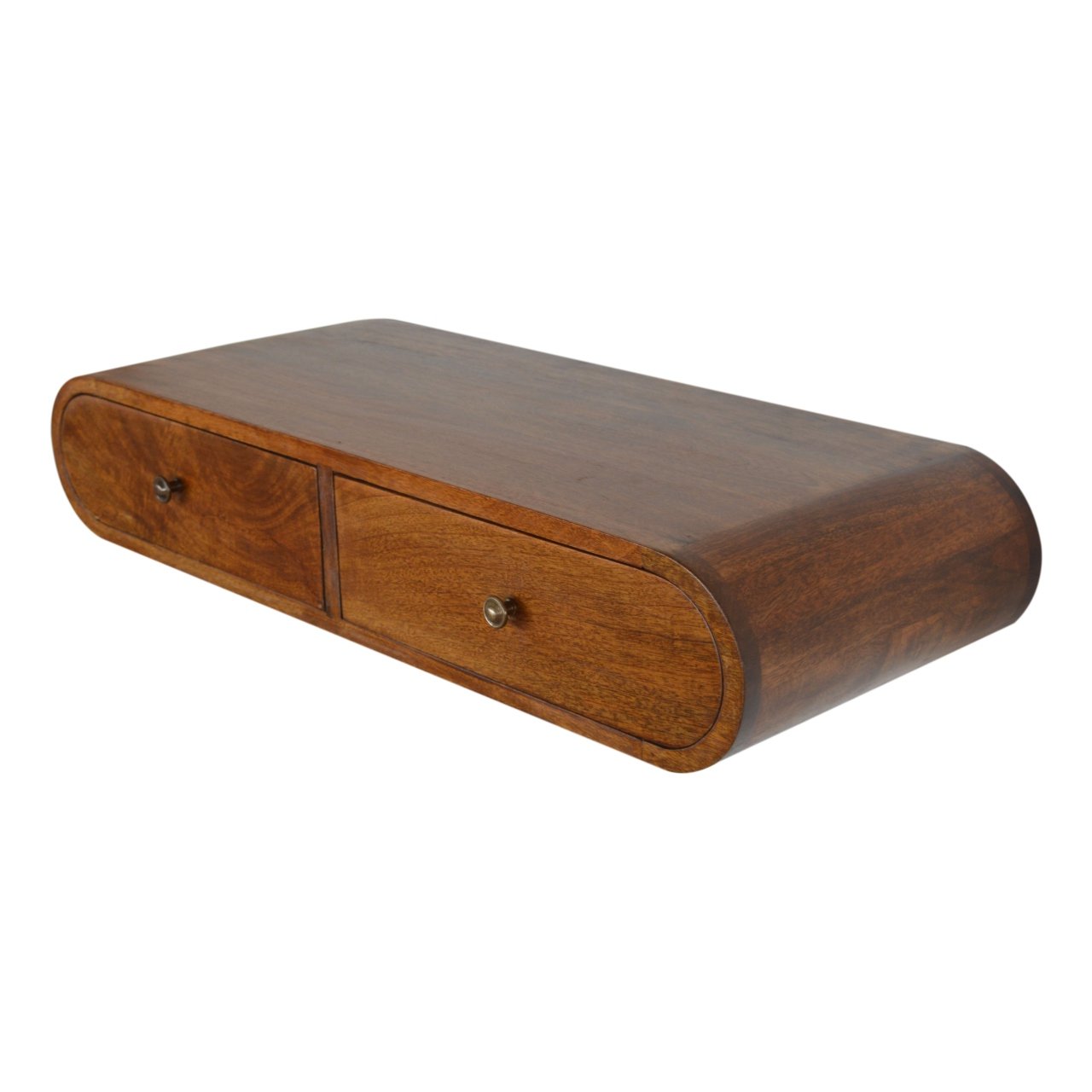 Handgemaakte wandconsole – mangohout – 2 lades – gebogen – 80 cm