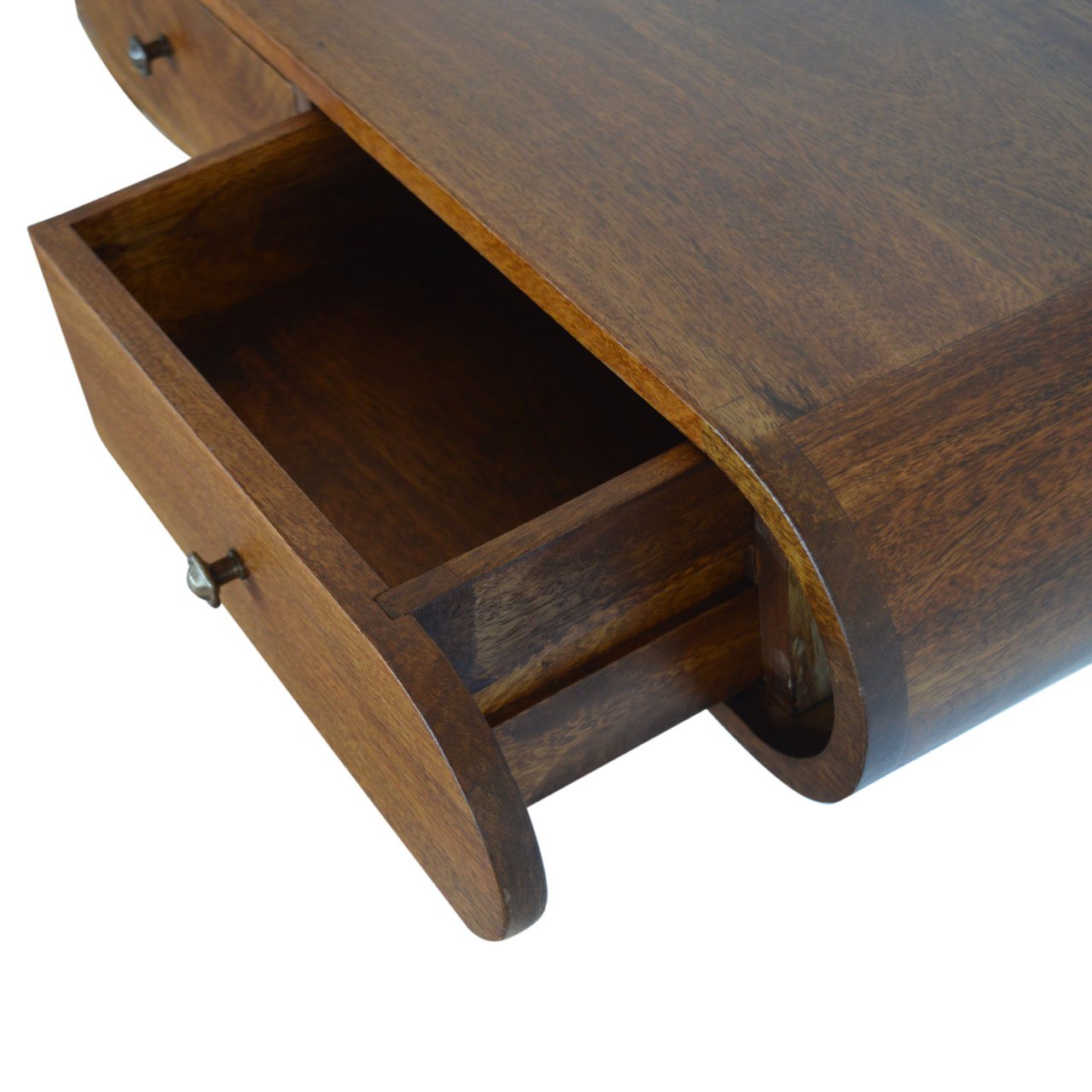 Handgemaakte wandconsole – mangohout – 2 lades – gebogen – 80 cm