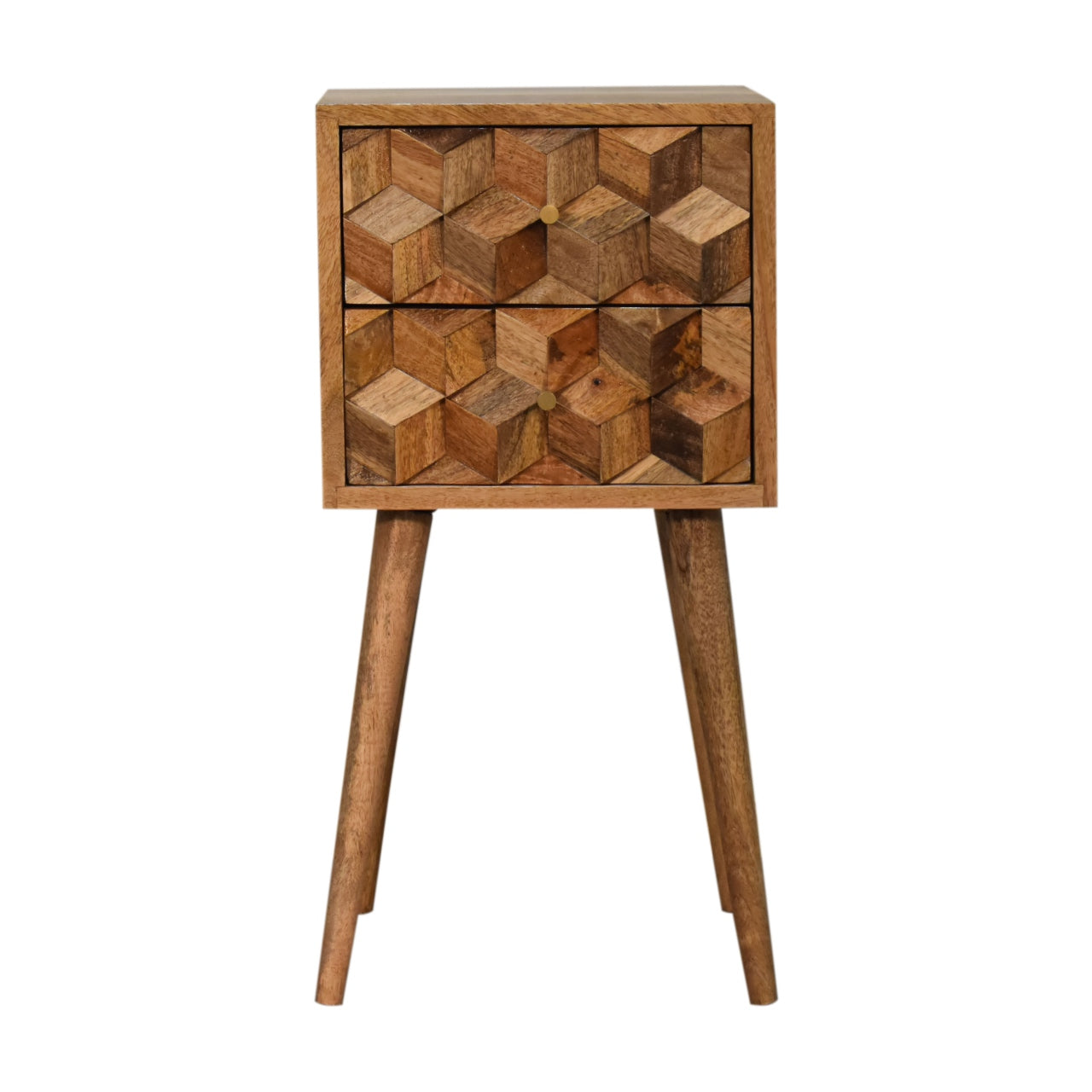 Handgemaakte -Uniek nachtkastje – mini model – carving design – 2 lades