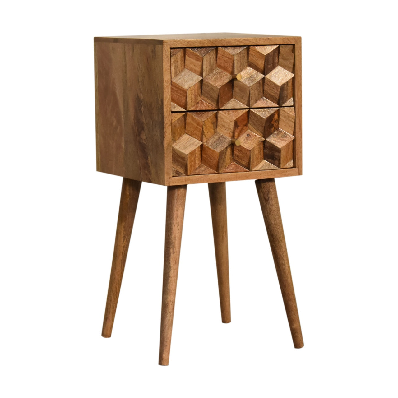 Handgemaakte -Uniek nachtkastje – mini model – carving design – 2 lades