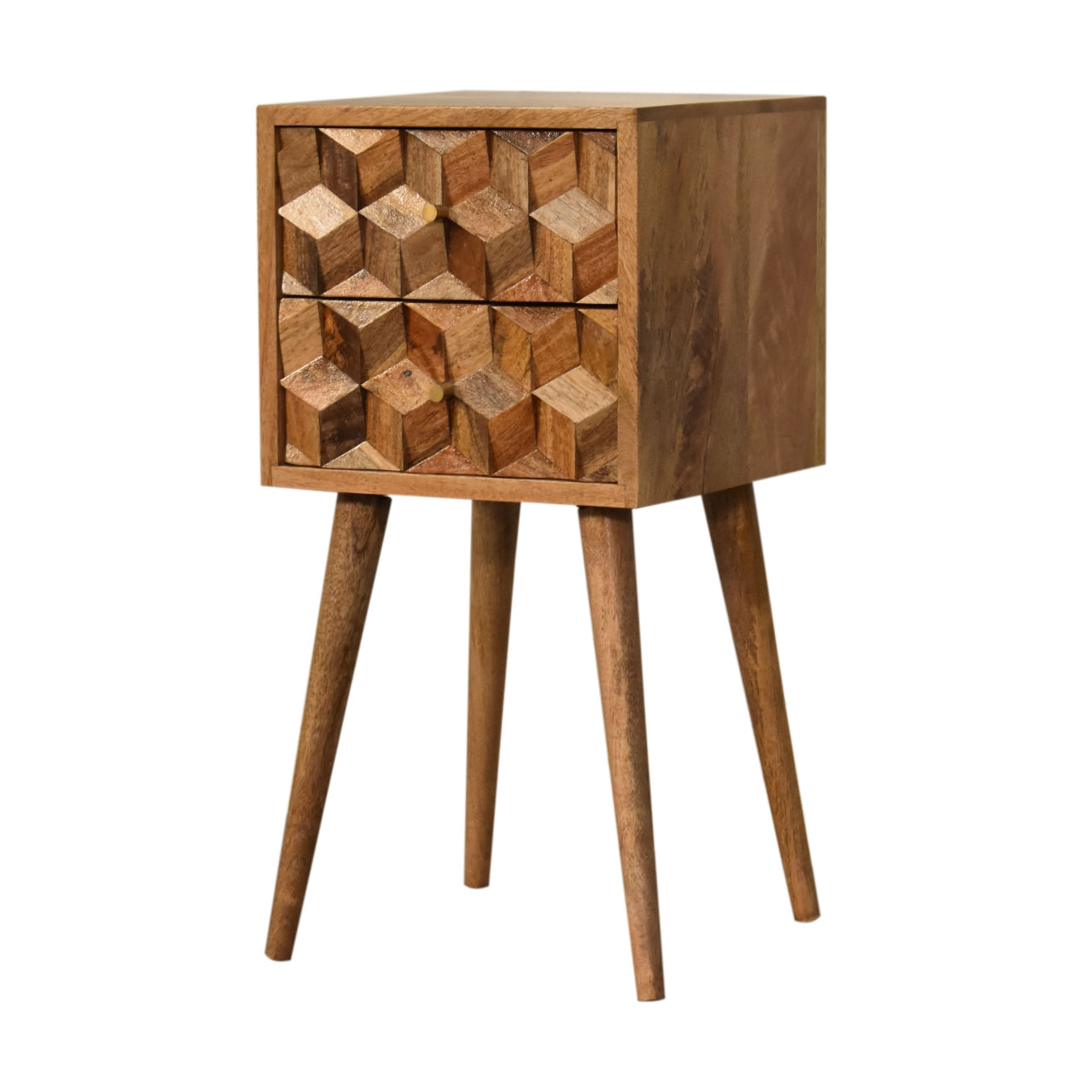 Handgemaakte -Uniek nachtkastje – mini model – carving design – 2 lades