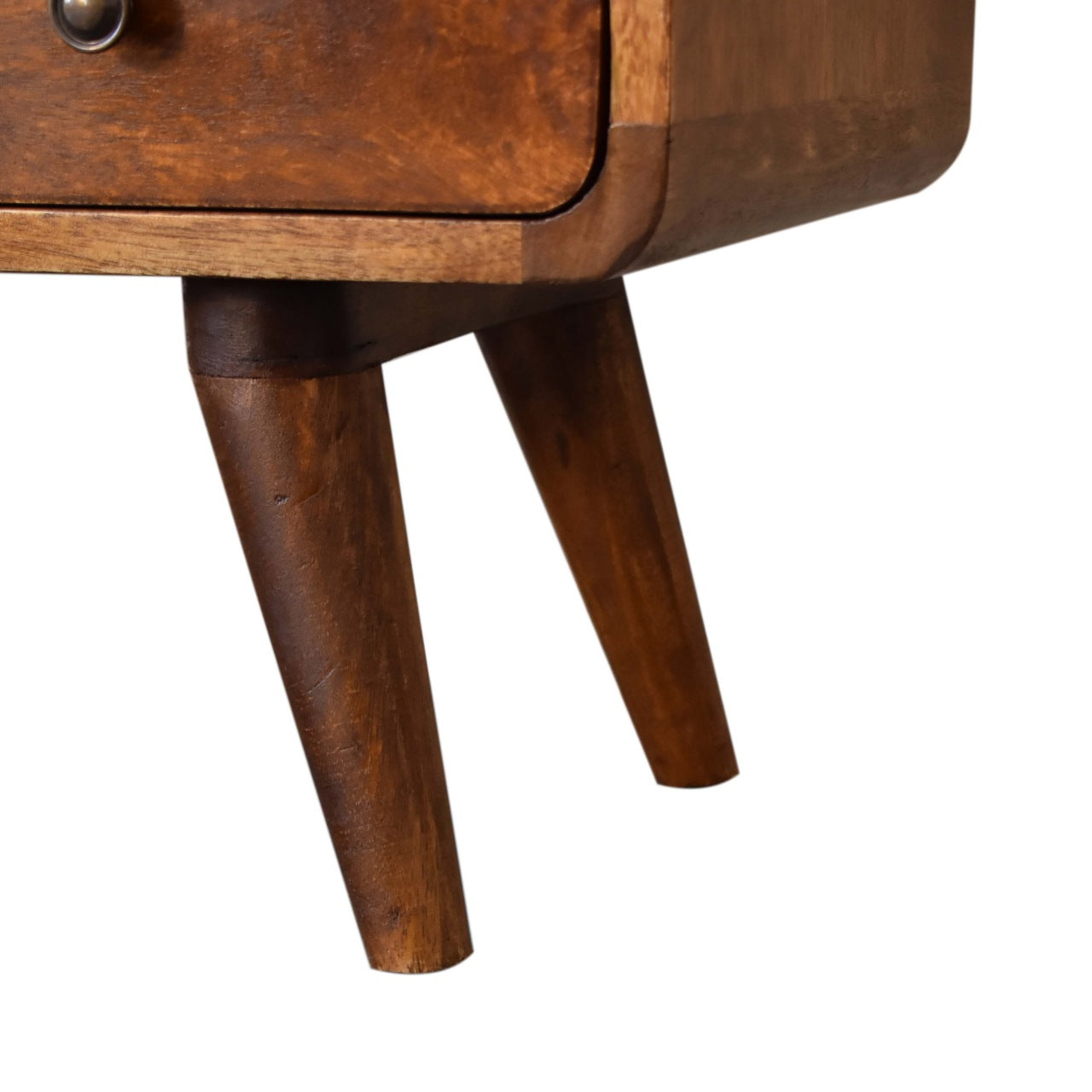Handgemaakt – Mini TV-meubel – mangohout – kastanje – gebogen – 2 lades