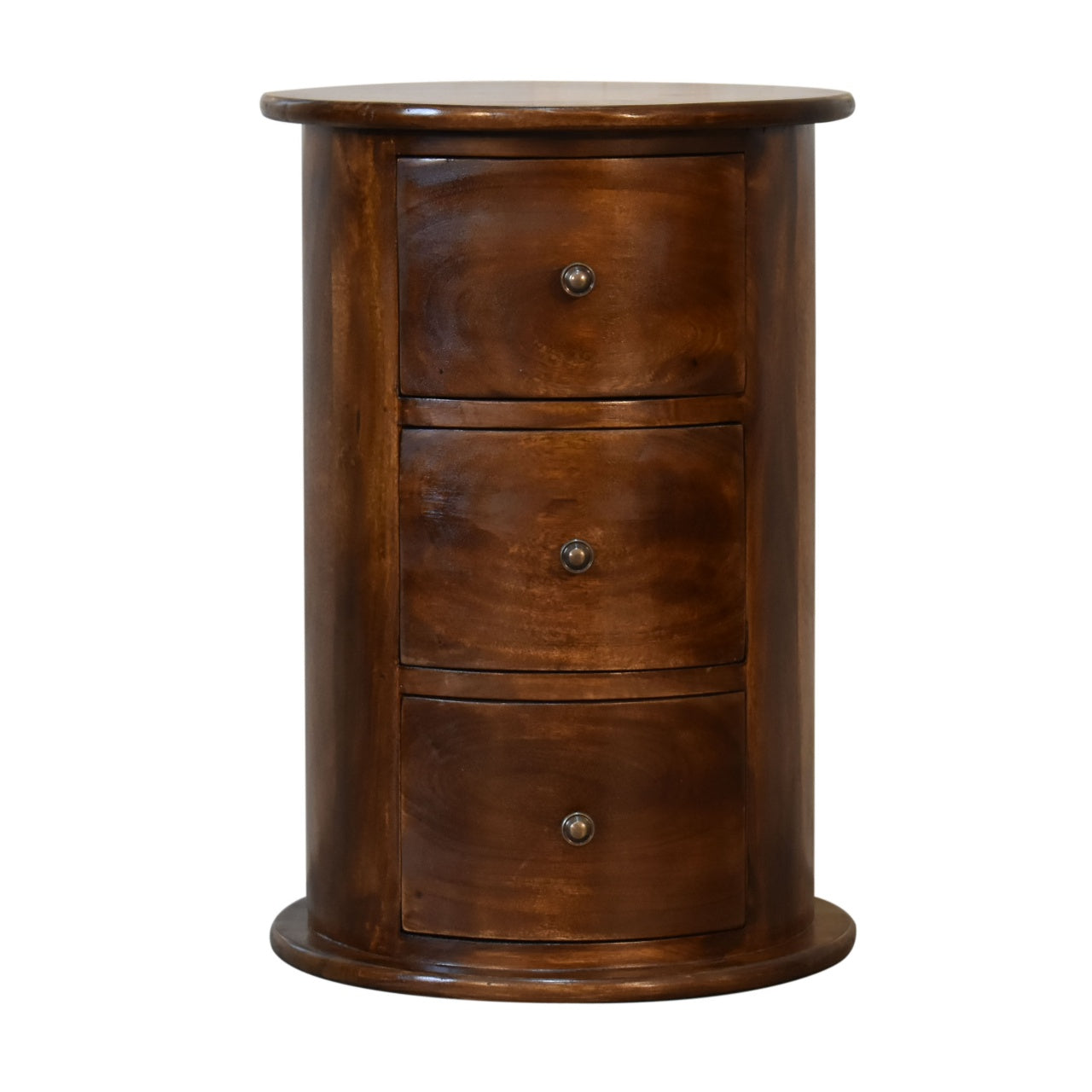 Handgemaakte ronde ladekast – mangohout – 3 lades – 40 cm