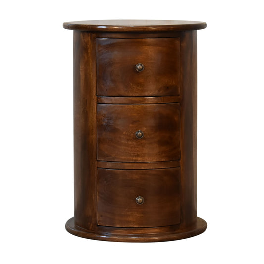 Handgemaakte ronde ladekast – mangohout – 3 lades – 40 cm