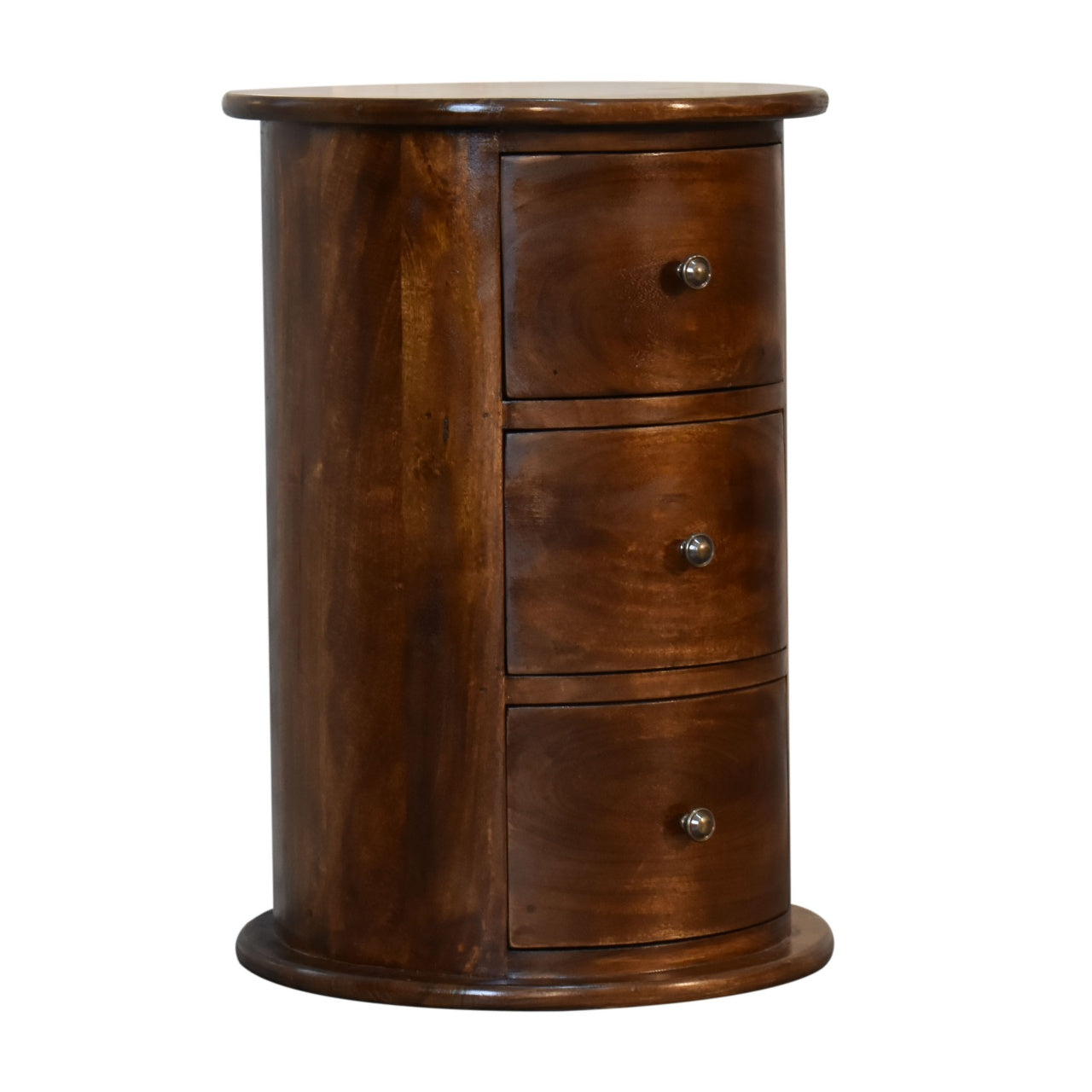 Handgemaakte ronde ladekast – mangohout – 3 lades – 40 cm