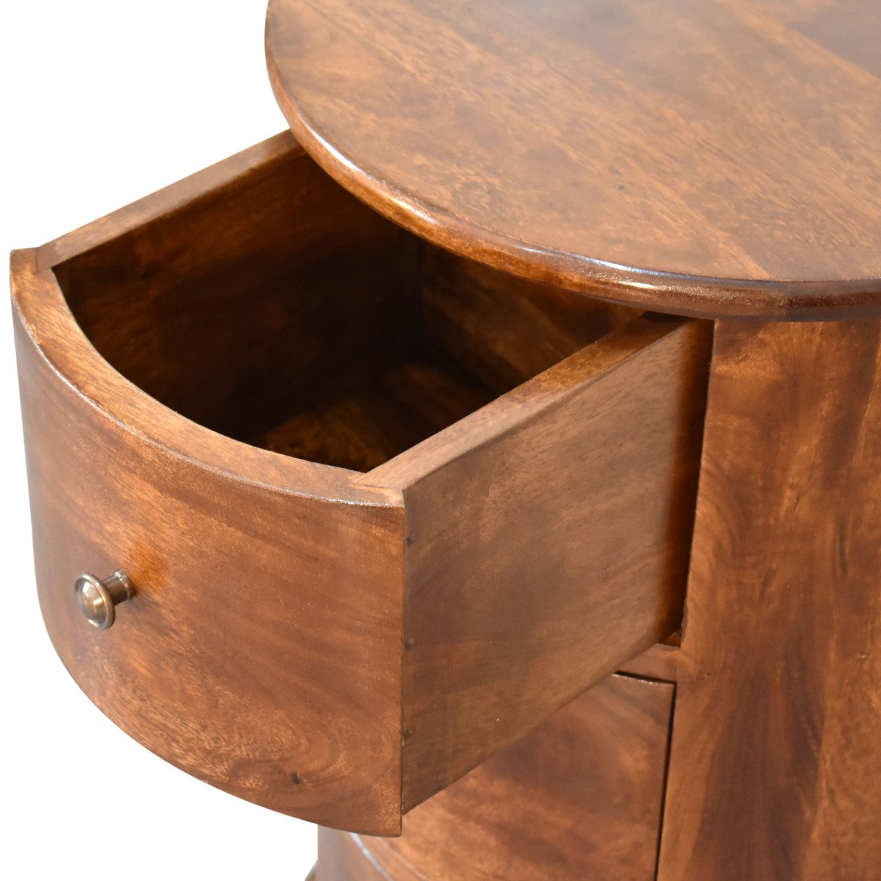 Handgemaakte ronde ladekast – mangohout – 3 lades – 40 cm