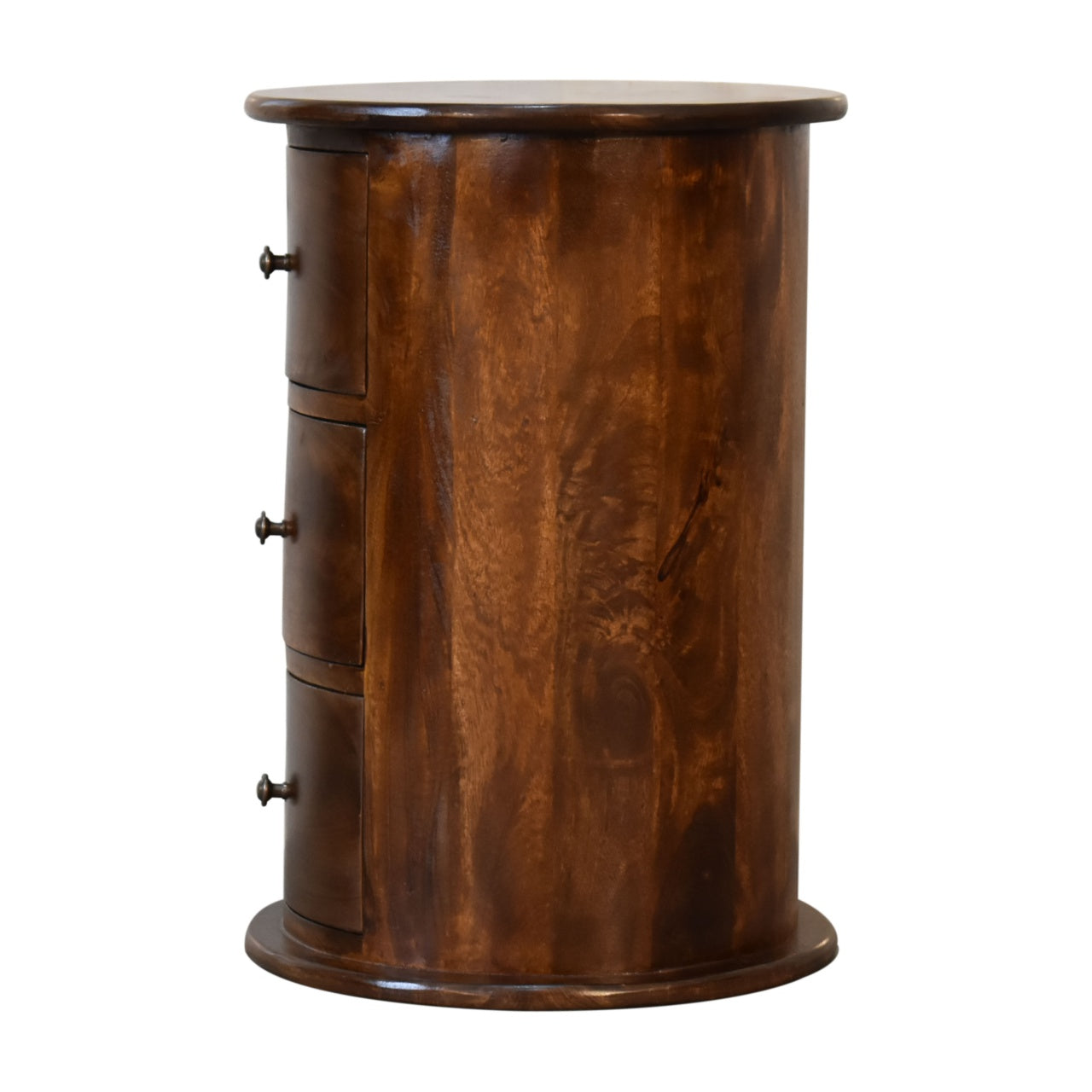 Handgemaakte ronde ladekast – mangohout – 3 lades – 40 cm