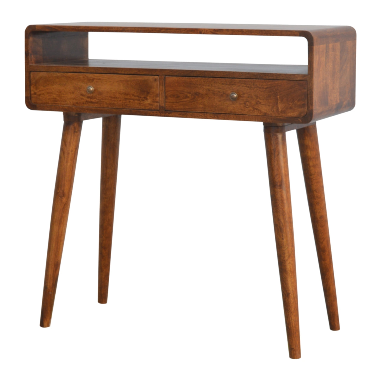 Handgemaakt – Sidetable – mangohout – kastanje – gebogen – 2 lades