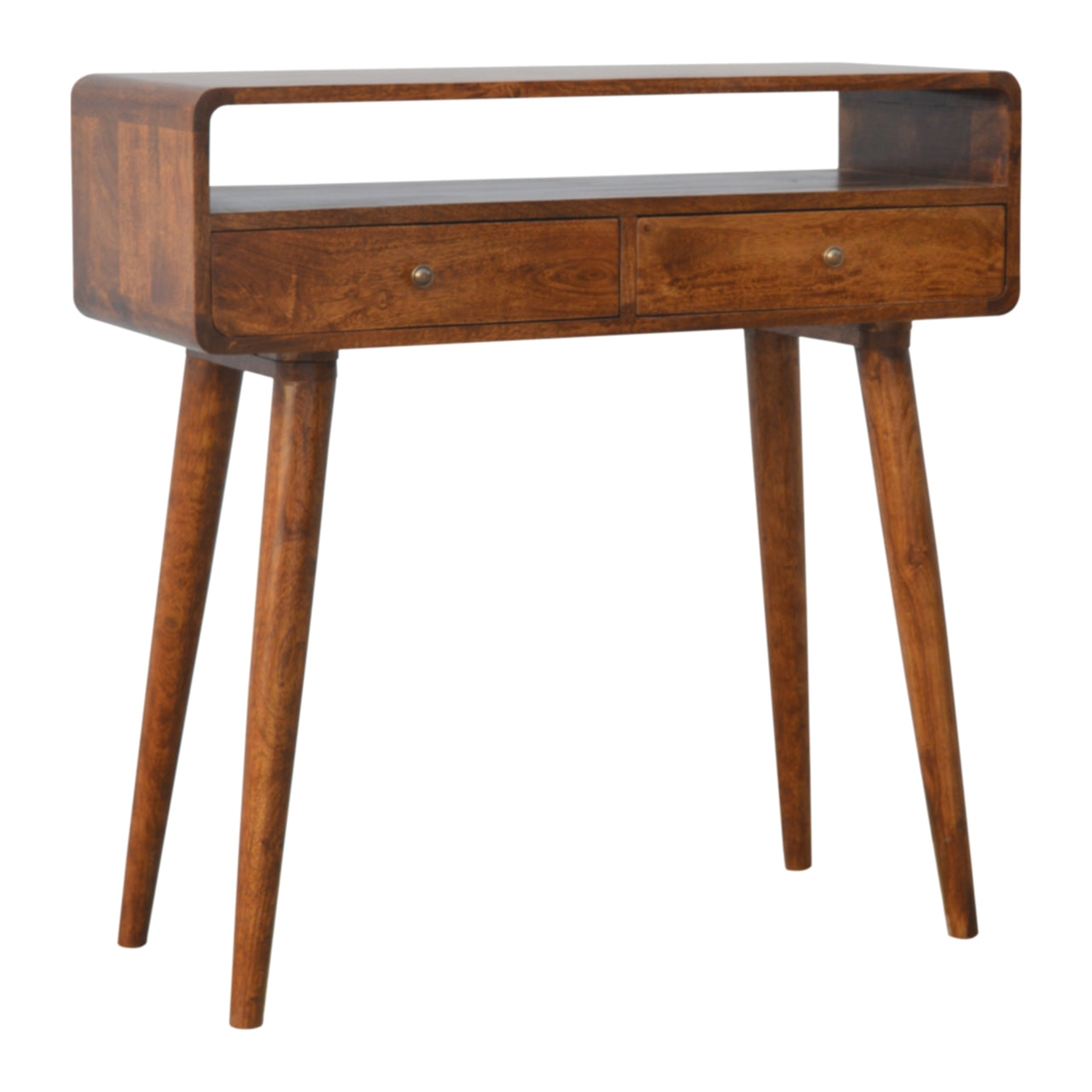 Handgemaakt – Sidetable – mangohout – kastanje – gebogen – 2 lades