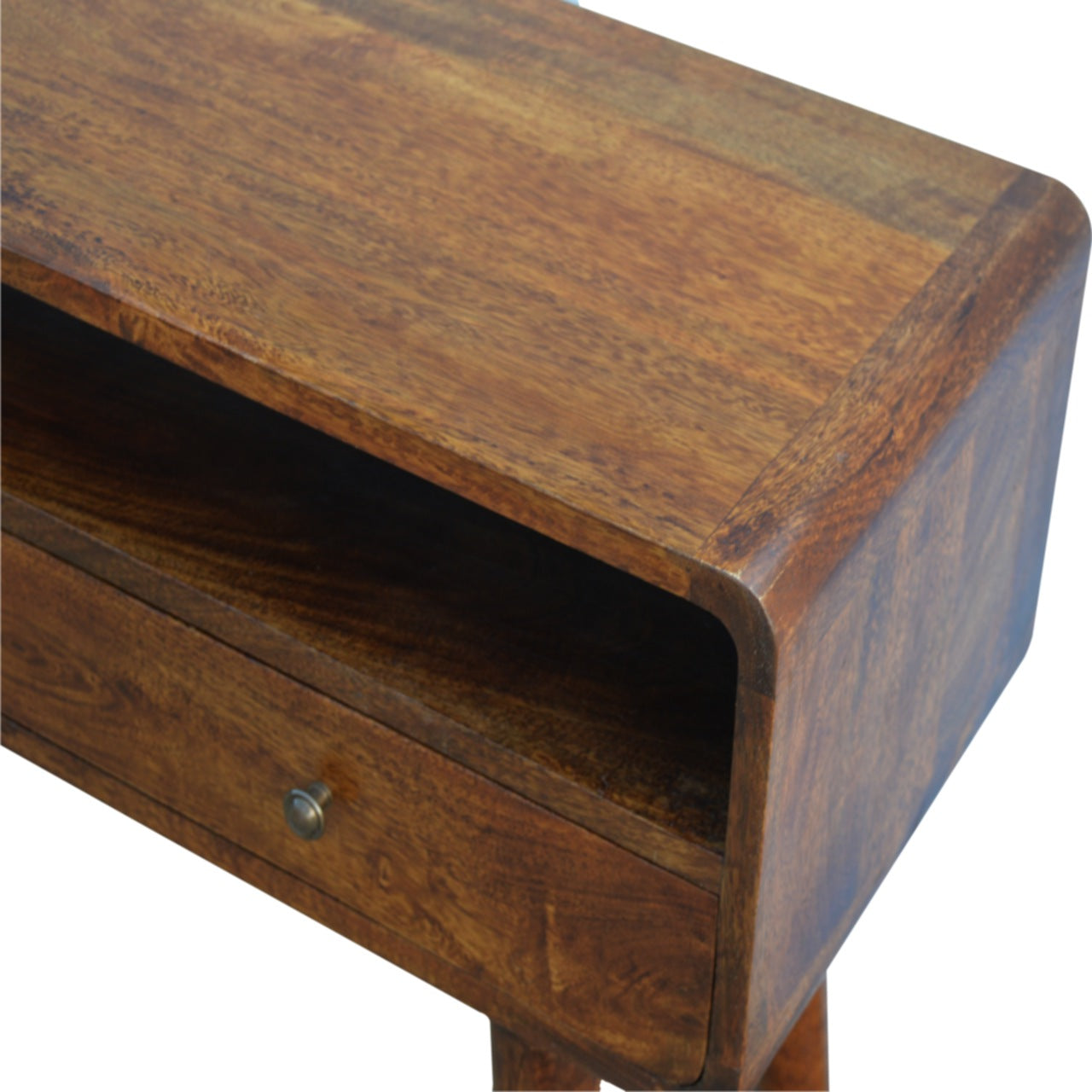 Handgemaakt – Sidetable – mangohout – kastanje – gebogen – 2 lades