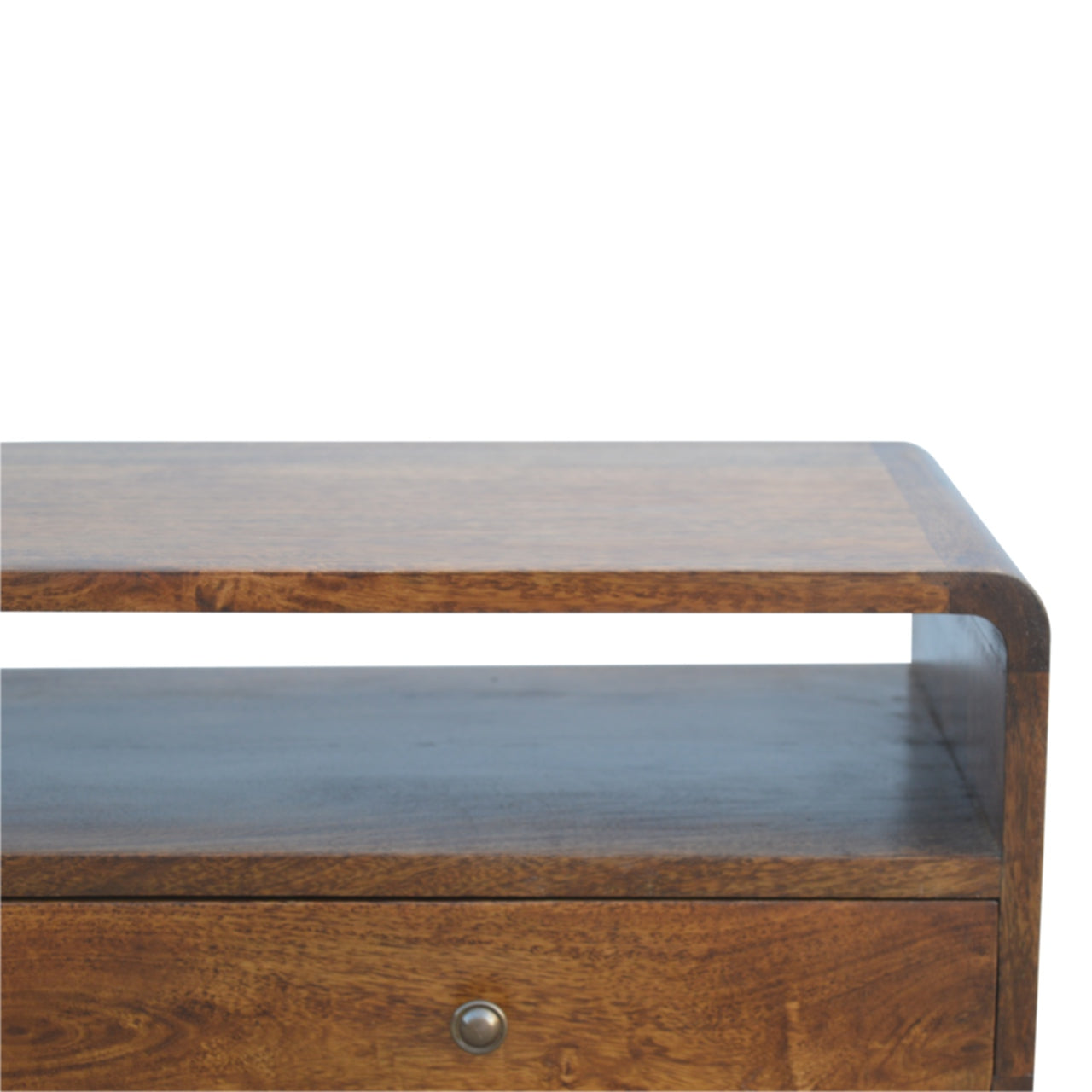 Handgemaakt – Sidetable – mangohout – kastanje – gebogen – 2 lades