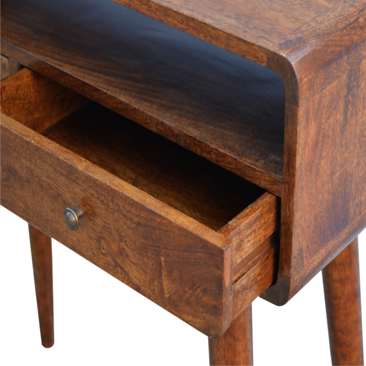 Handgemaakt – Sidetable – mangohout – kastanje – gebogen – 2 lades