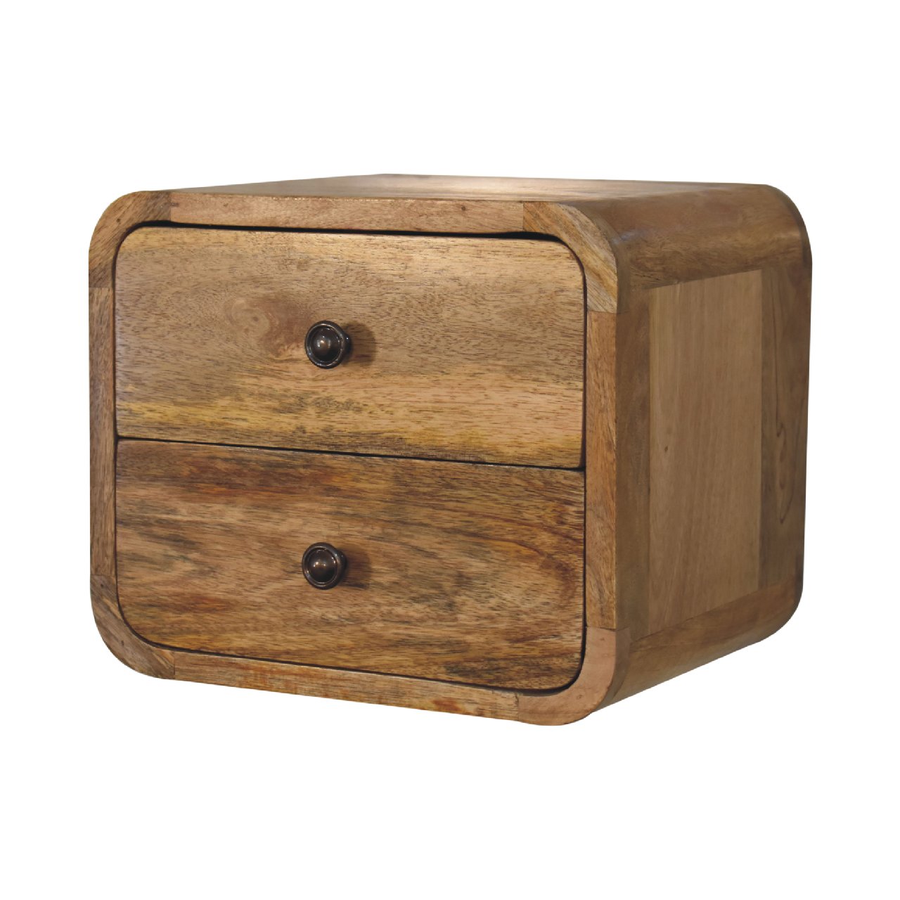 Handgemaakte -Ambachtelijk nachtkastje – zwevend – eikenlook – gebogen mini design