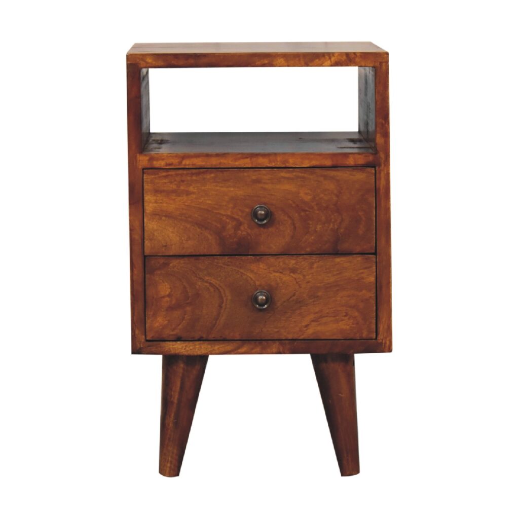 Handgemaakt – Mini nachtkastje – mangohout – Mid-Century – compact