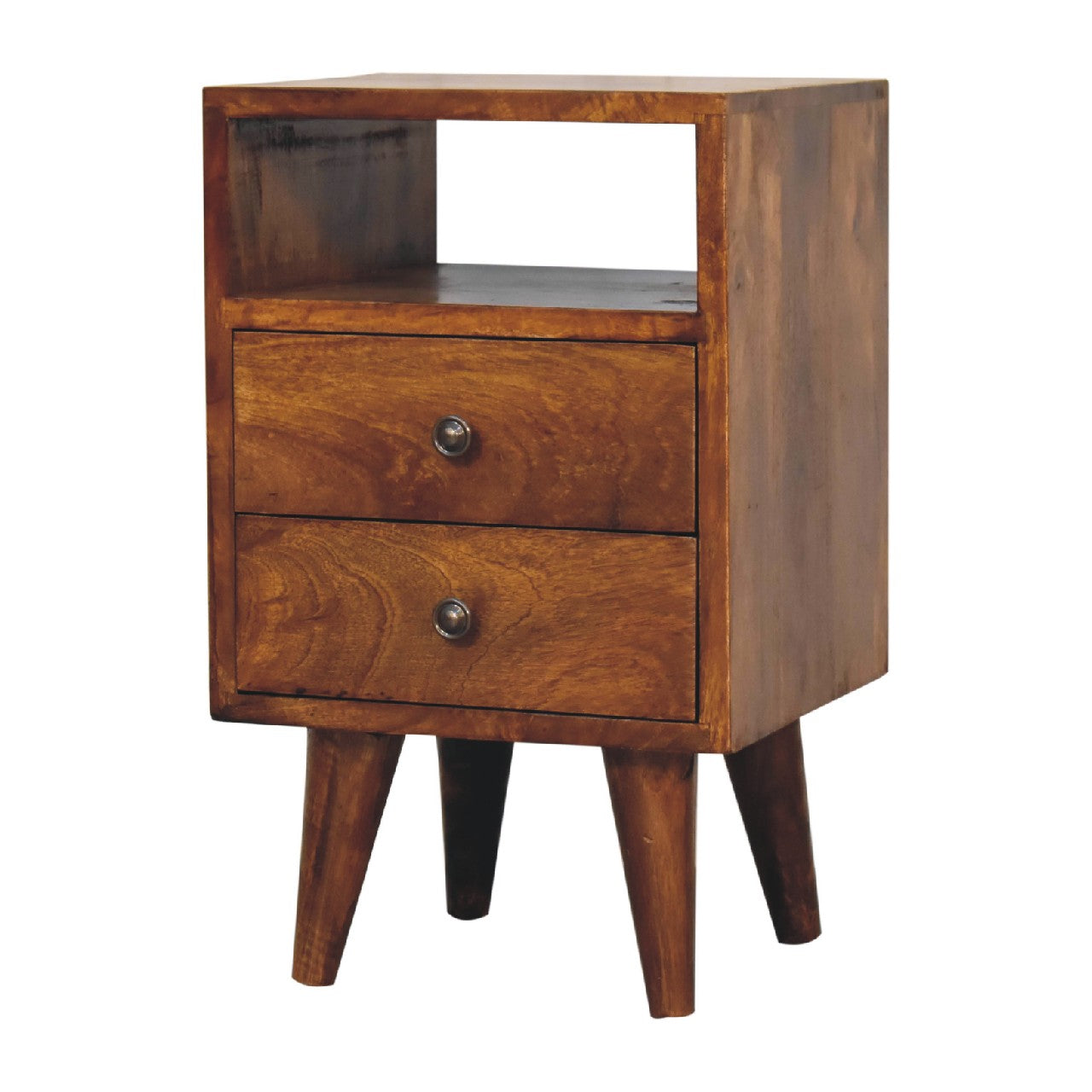 Handgemaakt – Mini nachtkastje – mangohout – Mid-Century – compact