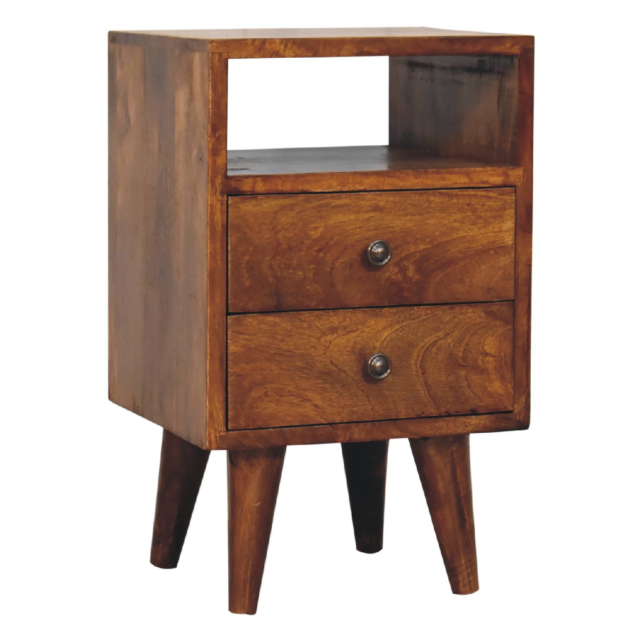 Handgemaakt – Mini nachtkastje – mangohout – Mid-Century – compact