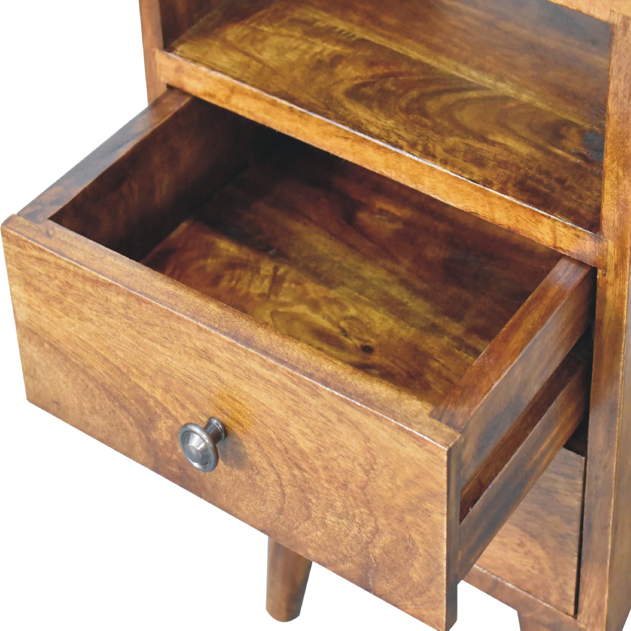 Handgemaakt – Mini nachtkastje – mangohout – Mid-Century – compact