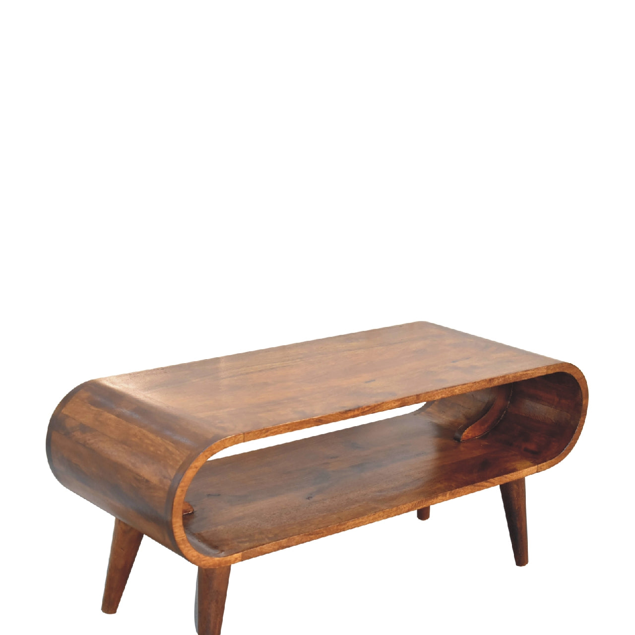 Handgemaakt – Salontafel – mangohout – kastanje – gebogen – open vak