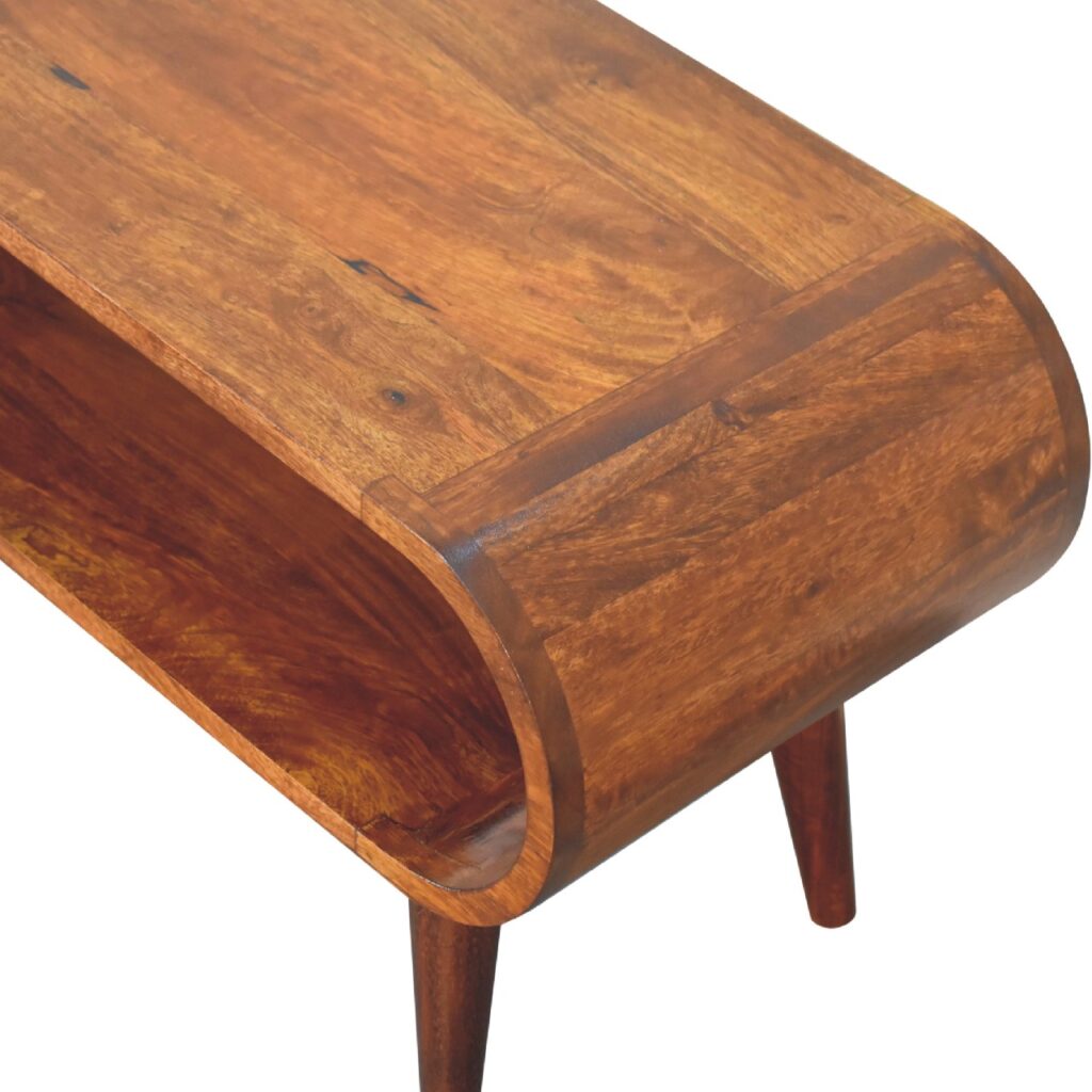Handgemaakt – Salontafel – mangohout – kastanje – gebogen – open vak