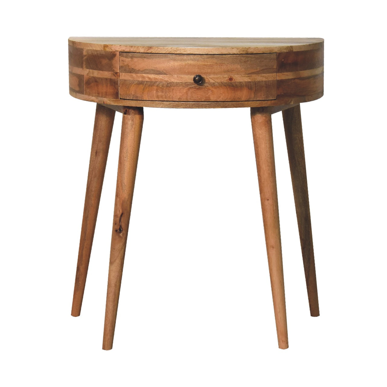 Handgemaakte consoletafel – mangohout – 1 lade – rond ontwerp – 70 cm