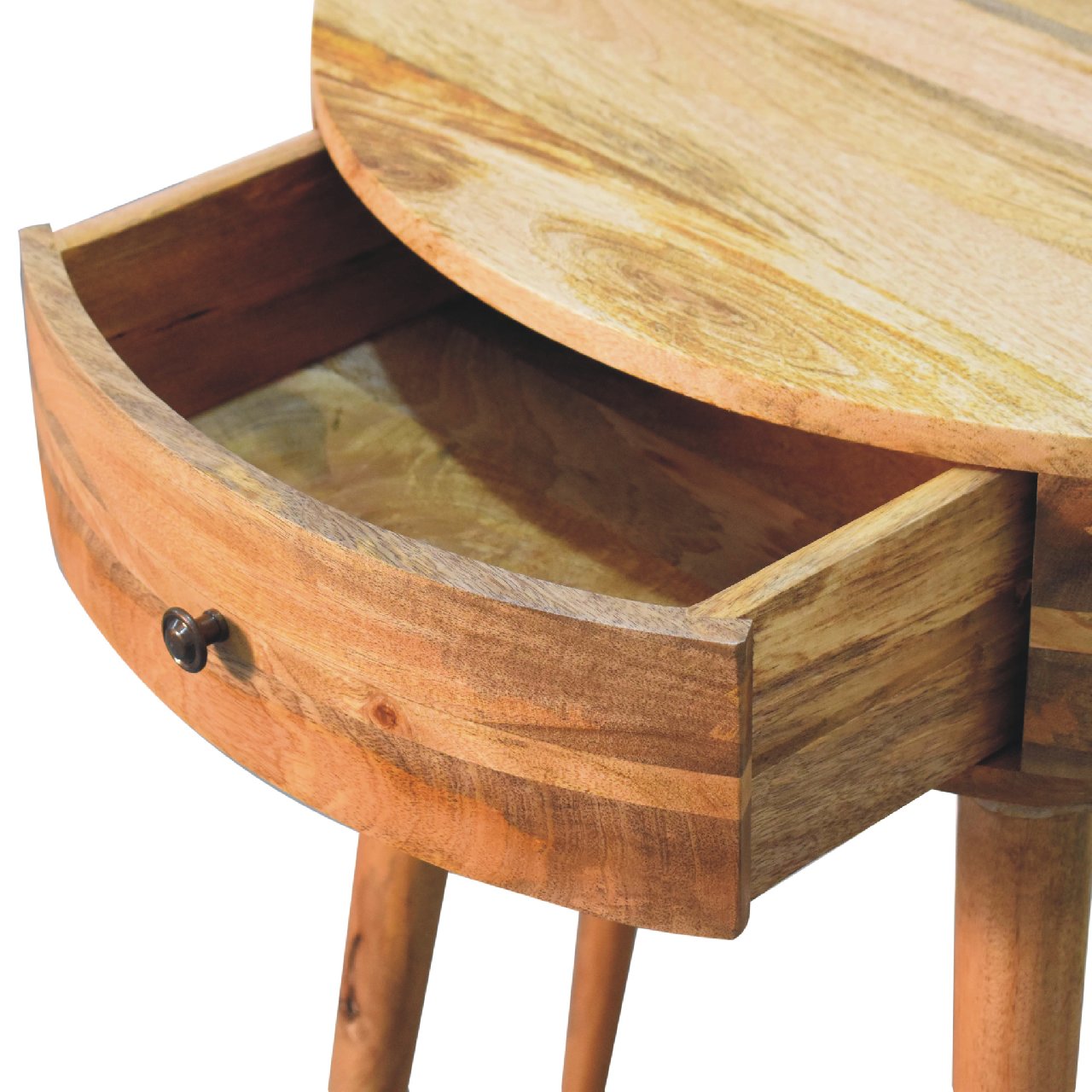Handgemaakte consoletafel – mangohout – 1 lade – rond ontwerp – 70 cm