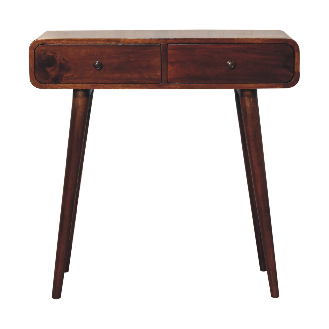 Handgemaakt – Consoletafel – mangohout – kastanje – gebogen – 2 lades