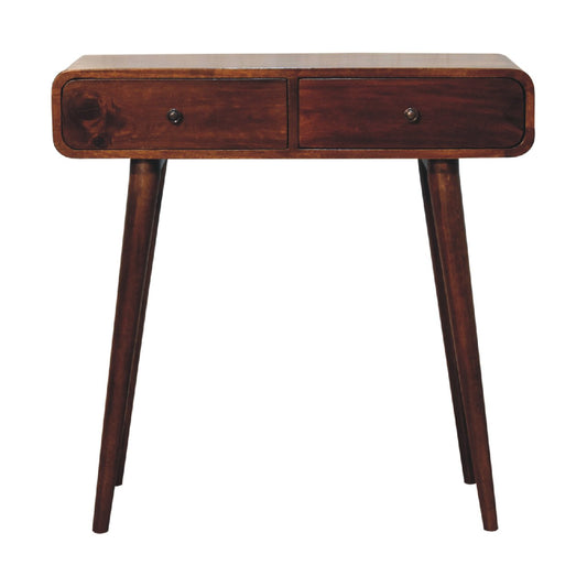 Handgemaakt – Consoletafel – mangohout – kastanje – gebogen – 2 lades