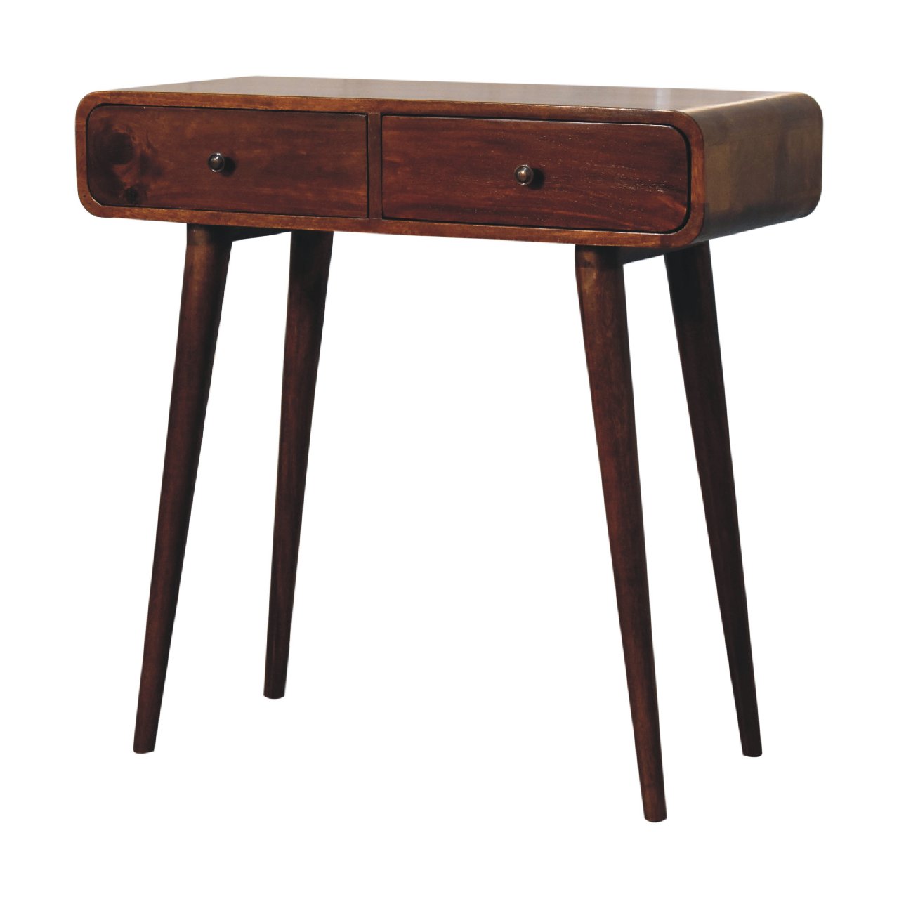 Handgemaakt – Consoletafel – mangohout – kastanje – gebogen – 2 lades
