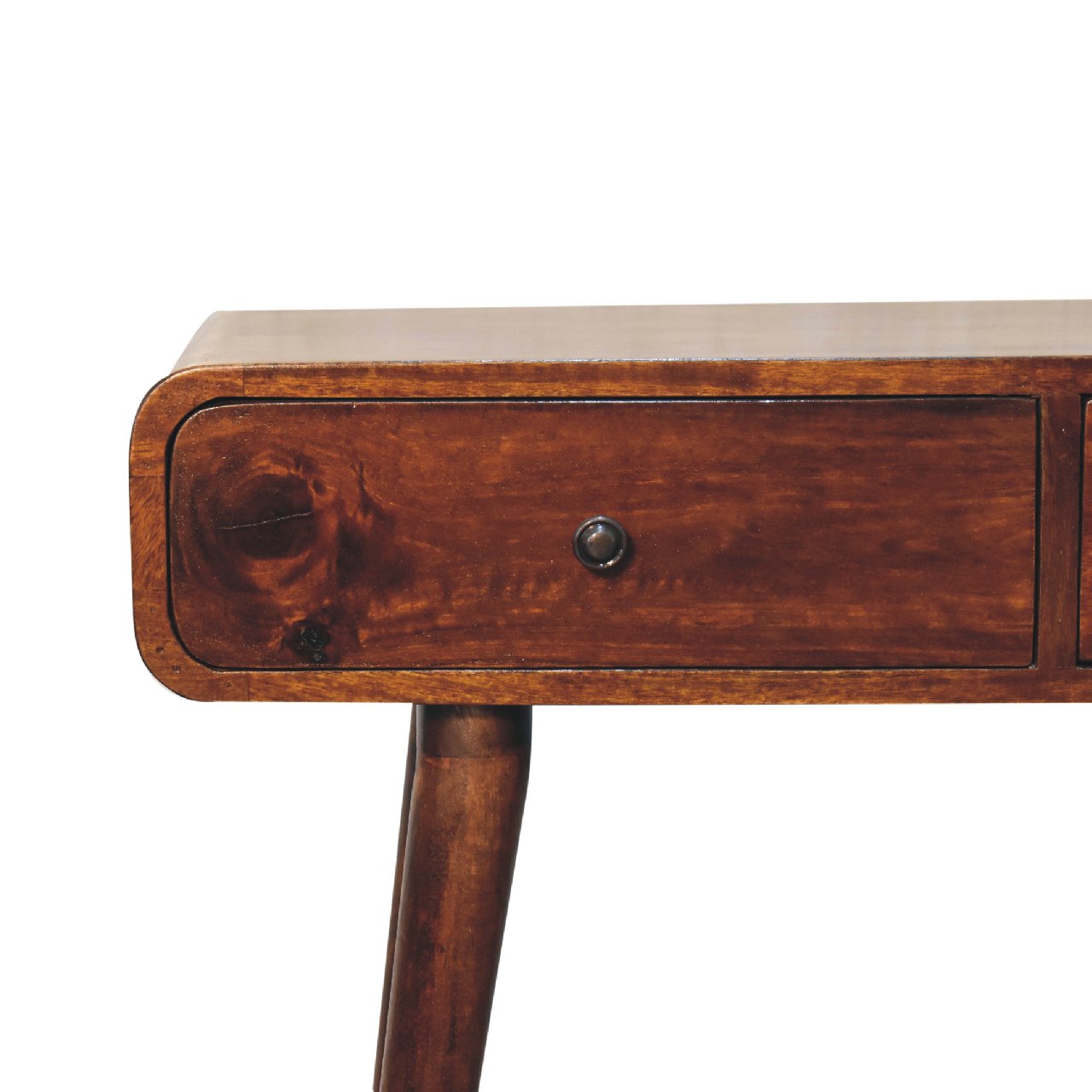 Handgemaakt – Consoletafel – mangohout – kastanje – gebogen – 2 lades